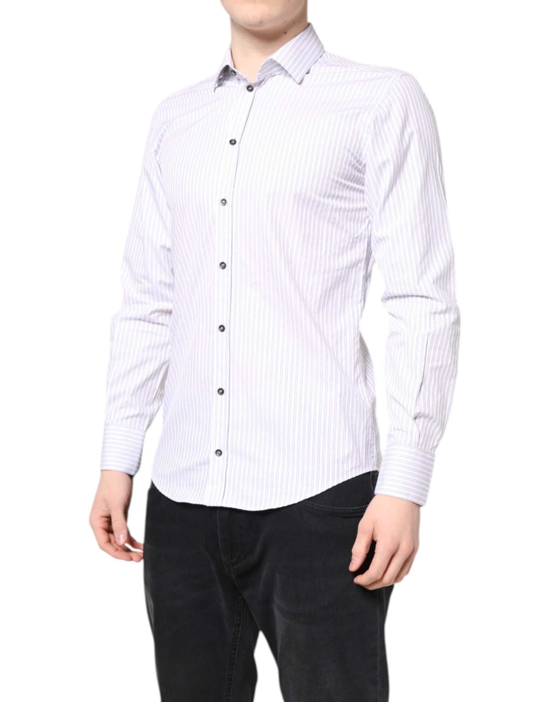 Dolce & Gabbana White Striped Cotton MARTINI Men Dress Shirt | Regal Royce