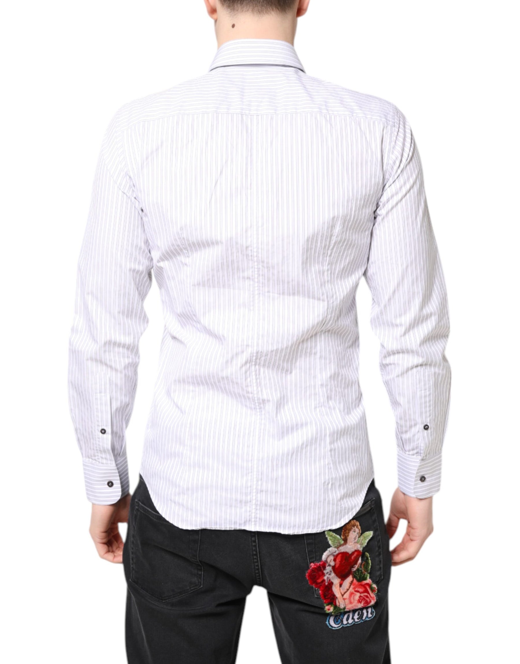 Dolce & Gabbana White Striped Cotton MARTINI Men Dress Shirt | Regal Royce