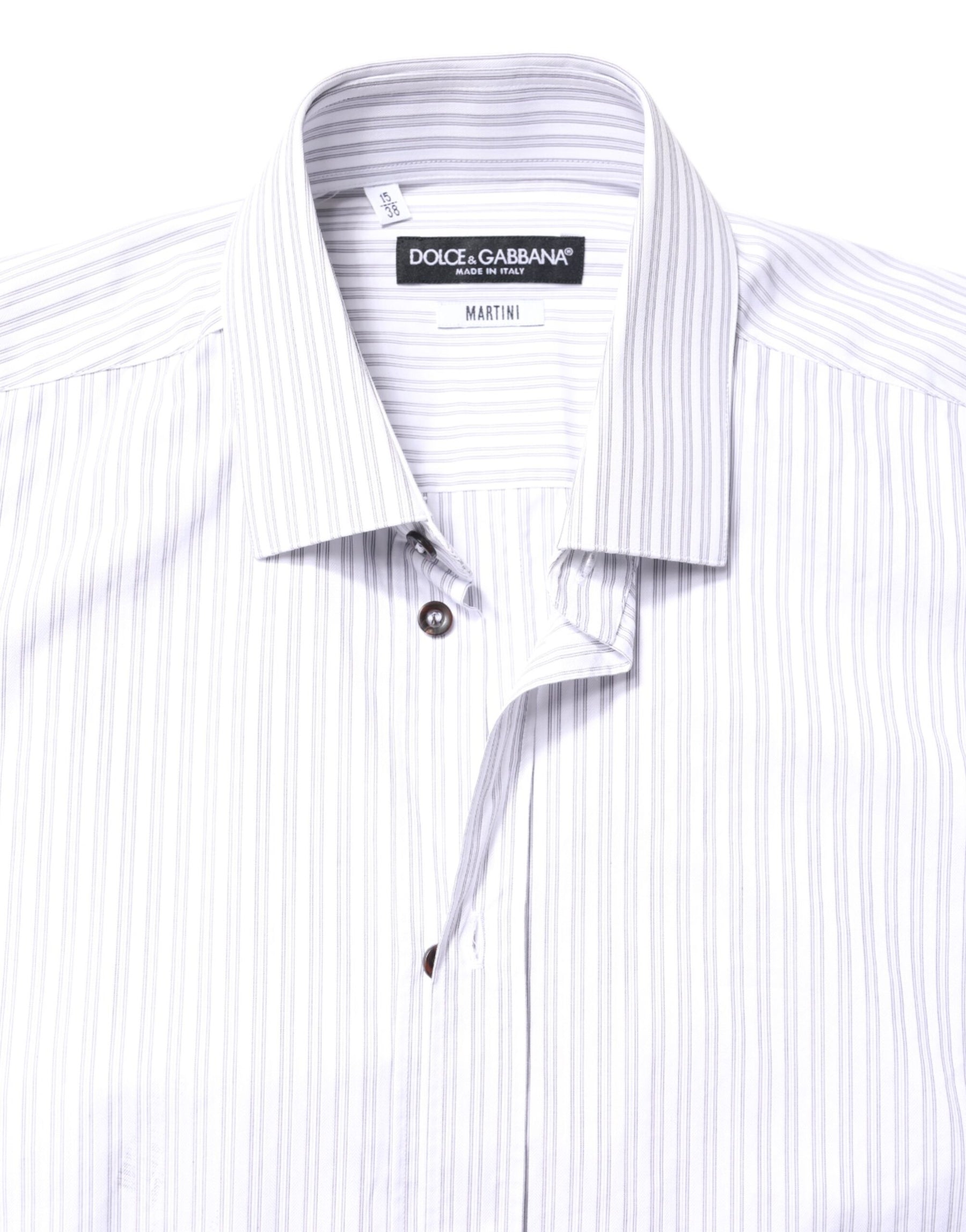 Dolce & Gabbana White Striped Cotton MARTINI Men Dress Shirt | Regal Royce