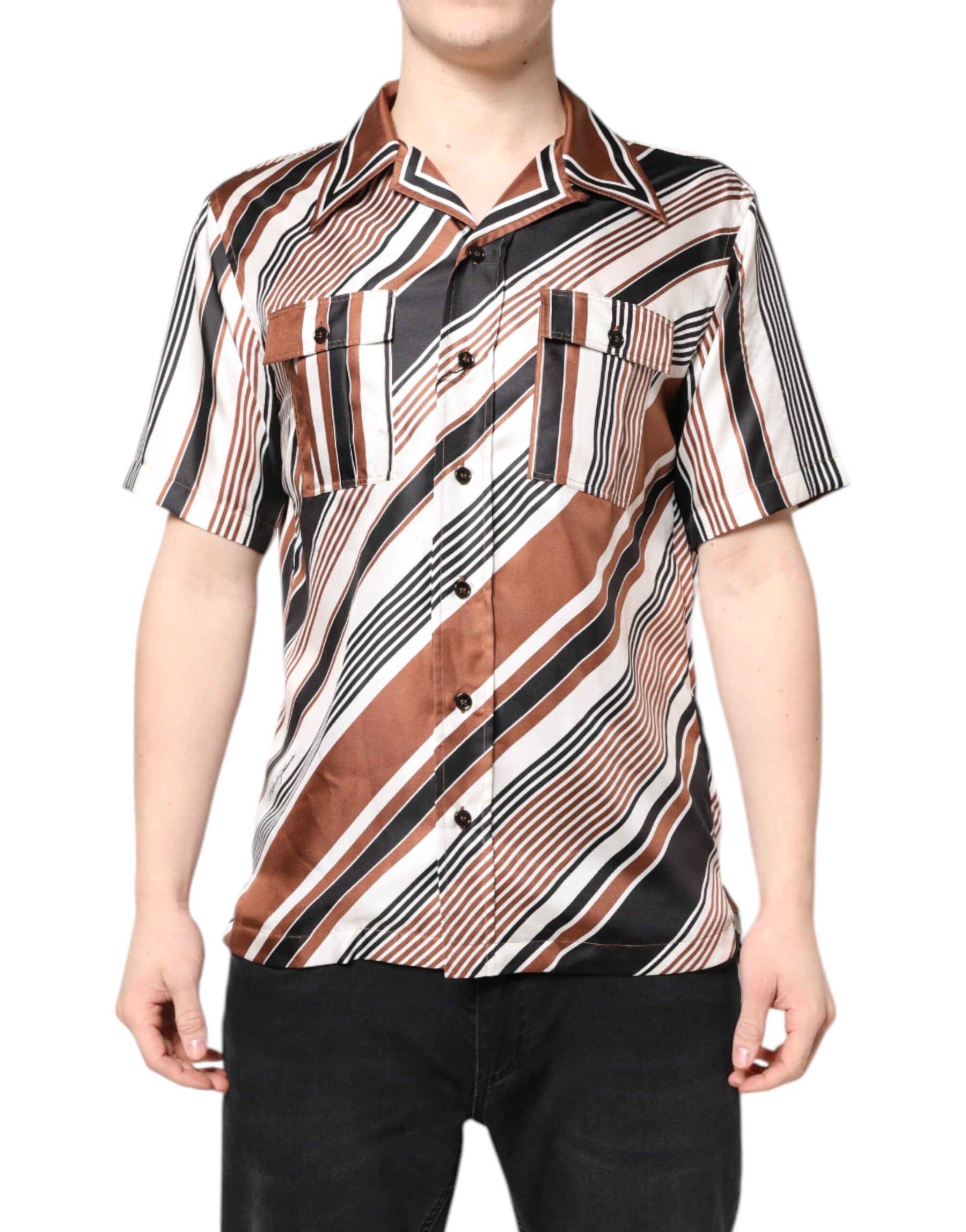Dolce & Gabbana Multicolor Striped Silk Short Sleeves Shirt | Regal Royce