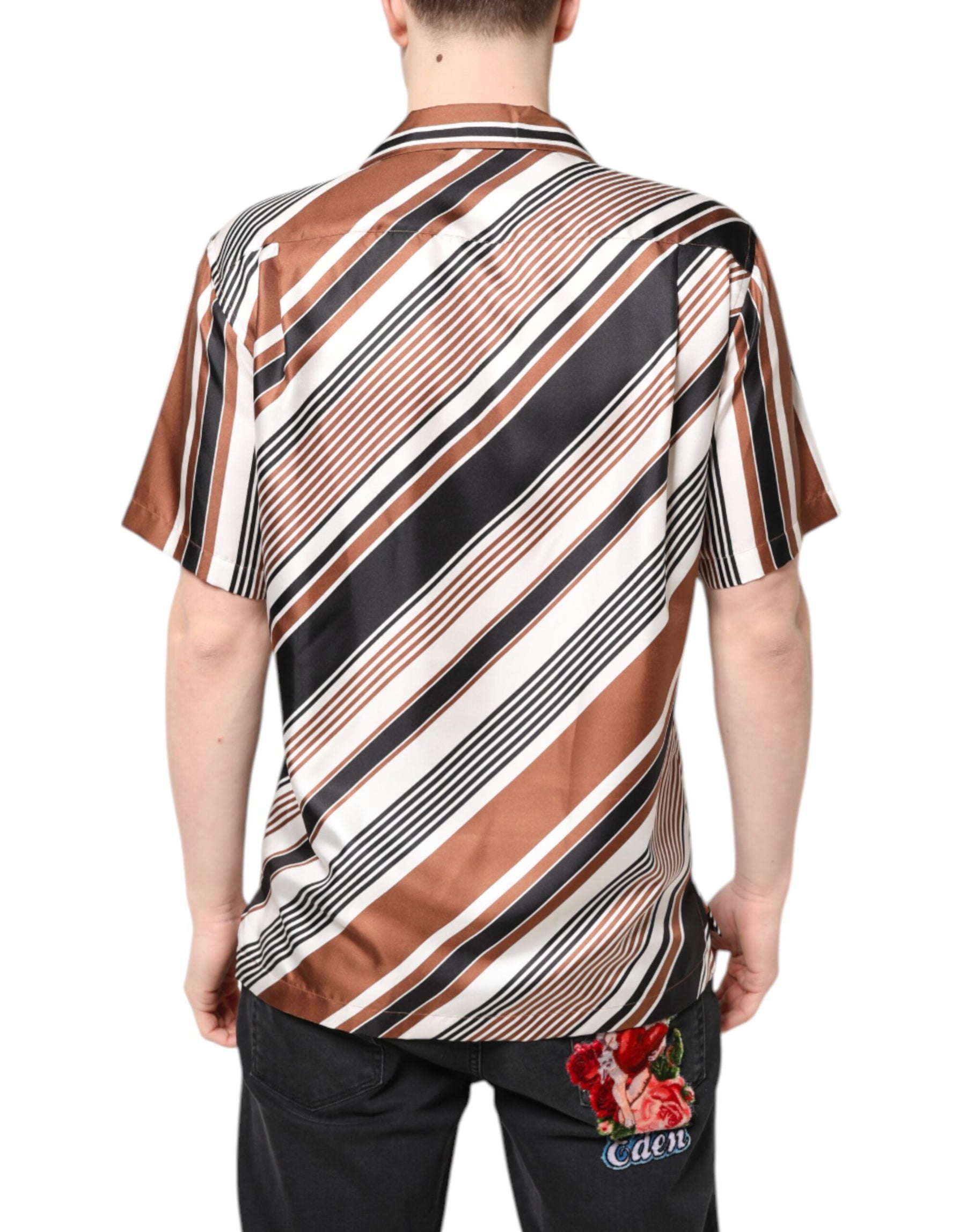 Dolce & Gabbana Multicolor Striped Silk Short Sleeves Shirt | Regal Royce