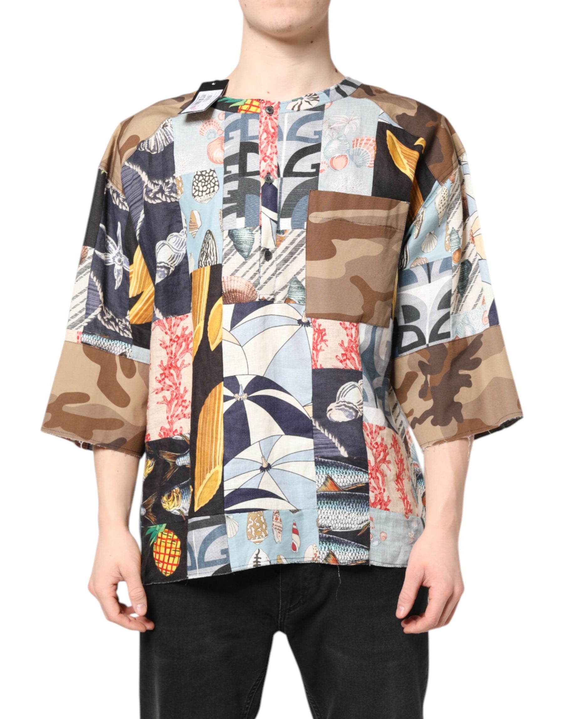 Dolce & Gabbana Multicolor Patchwork Short Sleeves Shirt | Regal Royce
