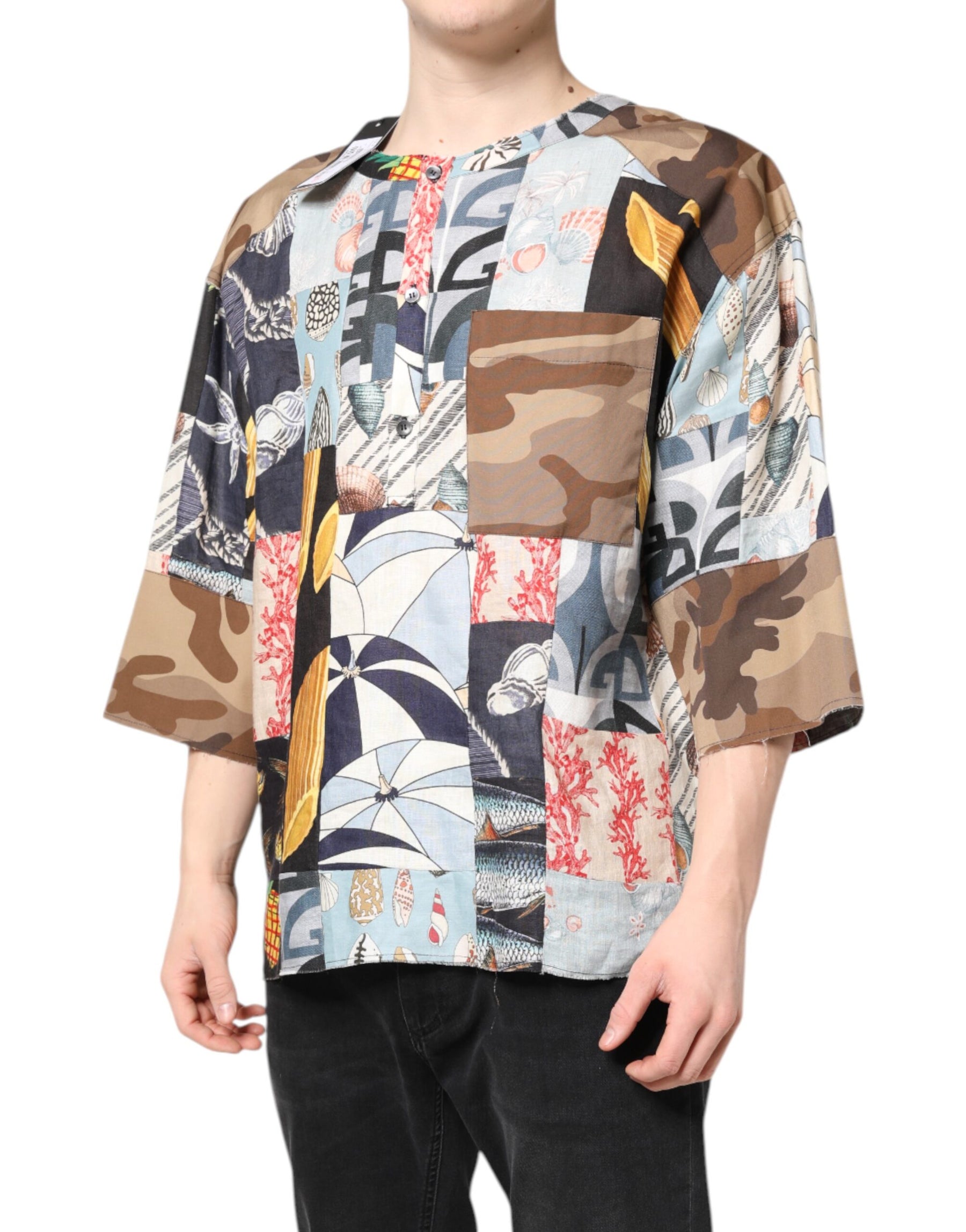 Dolce & Gabbana Multicolor Patchwork Short Sleeves Shirt | Regal Royce