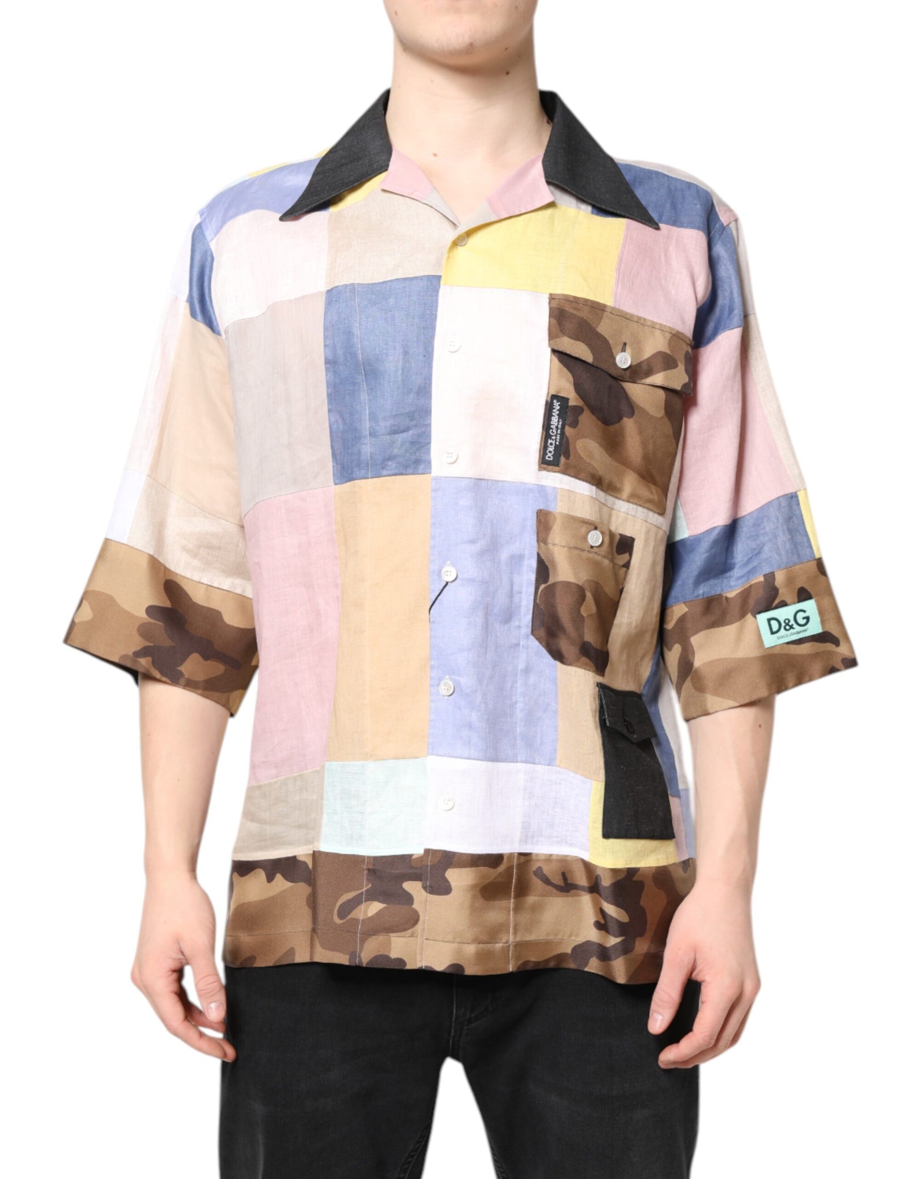 Dolce & Gabbana Multicolor Patchwork Short Sleeve Shirt | Regal Royce