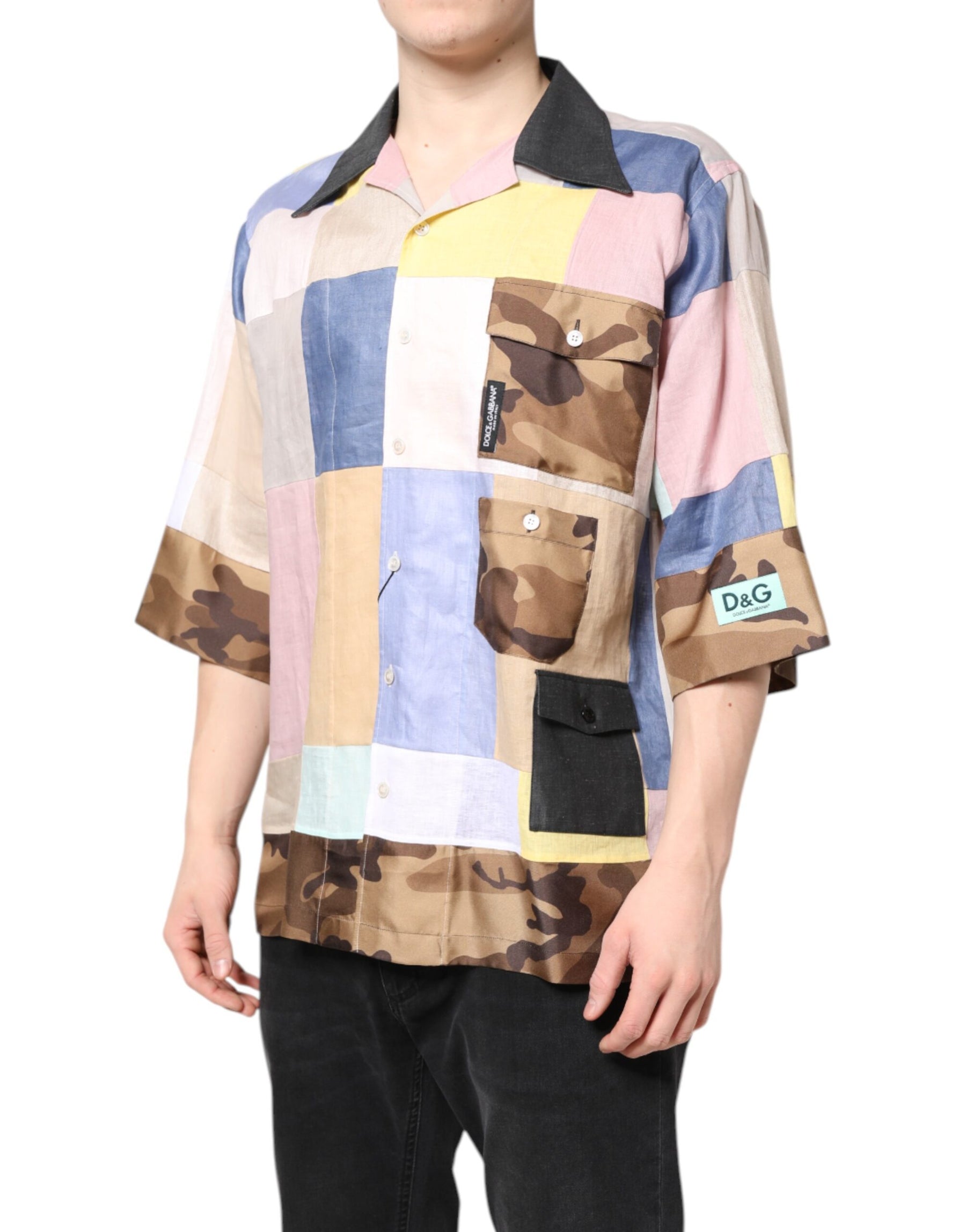 Dolce & Gabbana Multicolor Patchwork Short Sleeve Shirt | Regal Royce