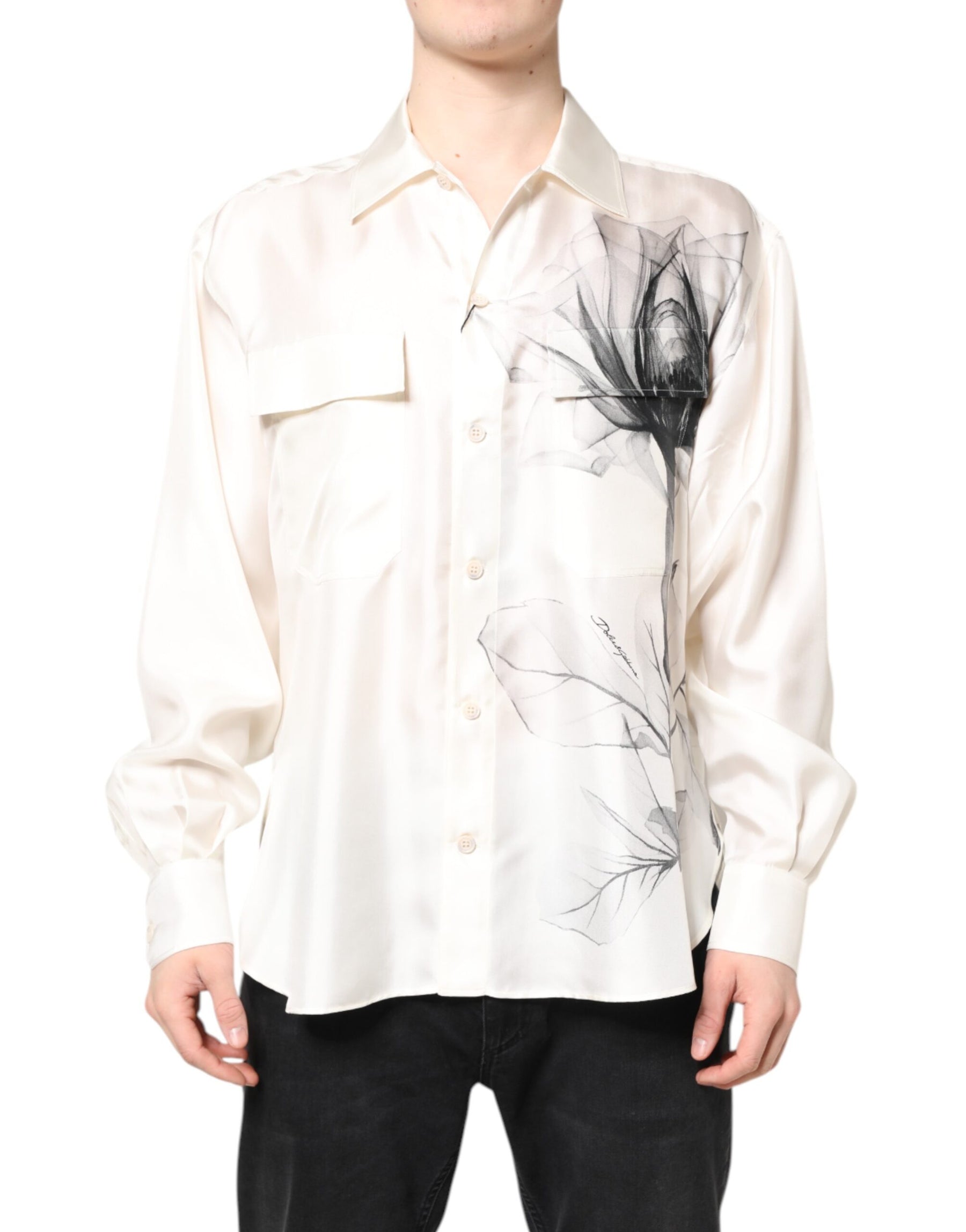Dolce & Gabbana Ivory Silk Long Sleeves Men Casual Shirt | Regal Royce