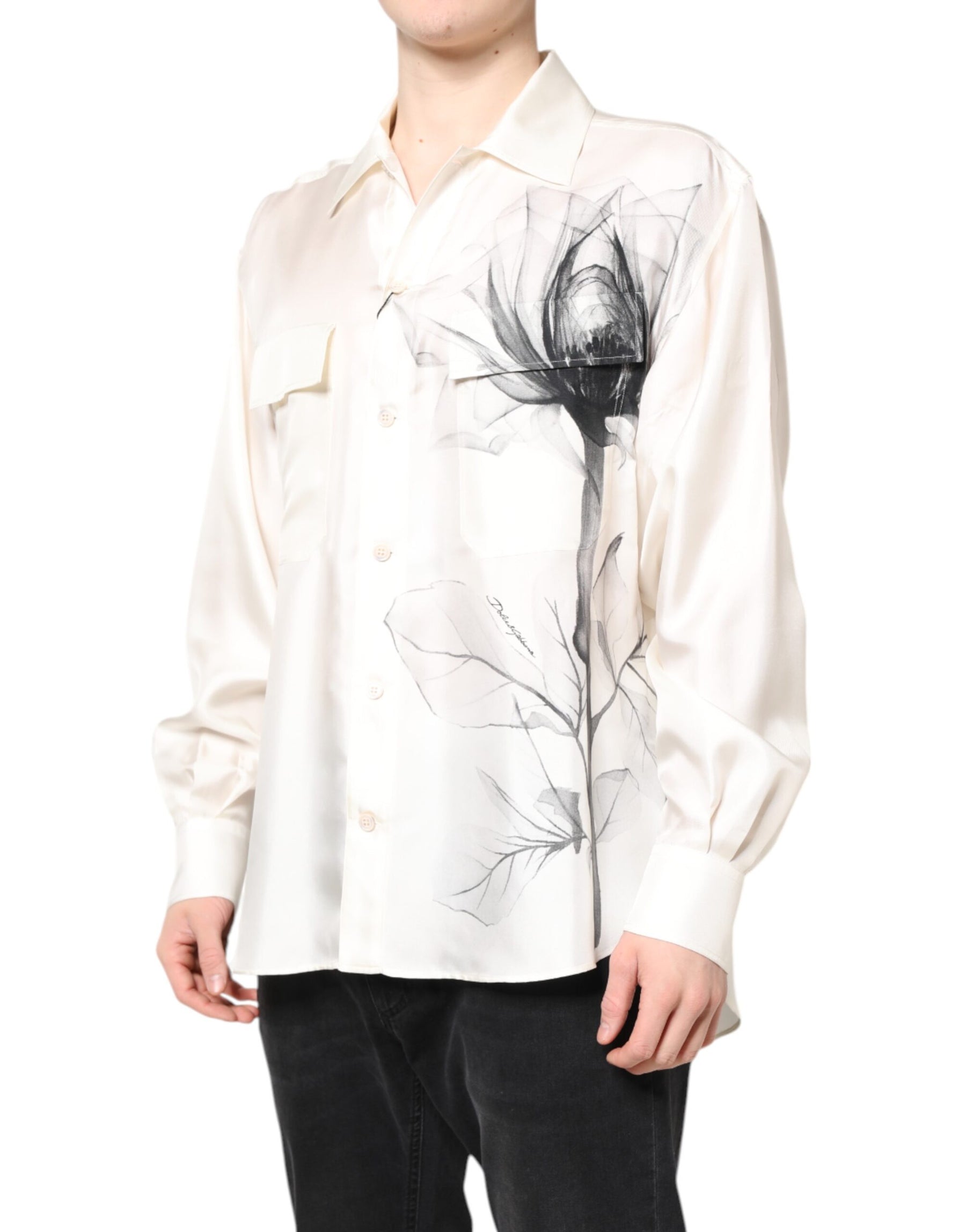 Dolce & Gabbana Ivory Silk Long Sleeves Men Casual Shirt | Regal Royce