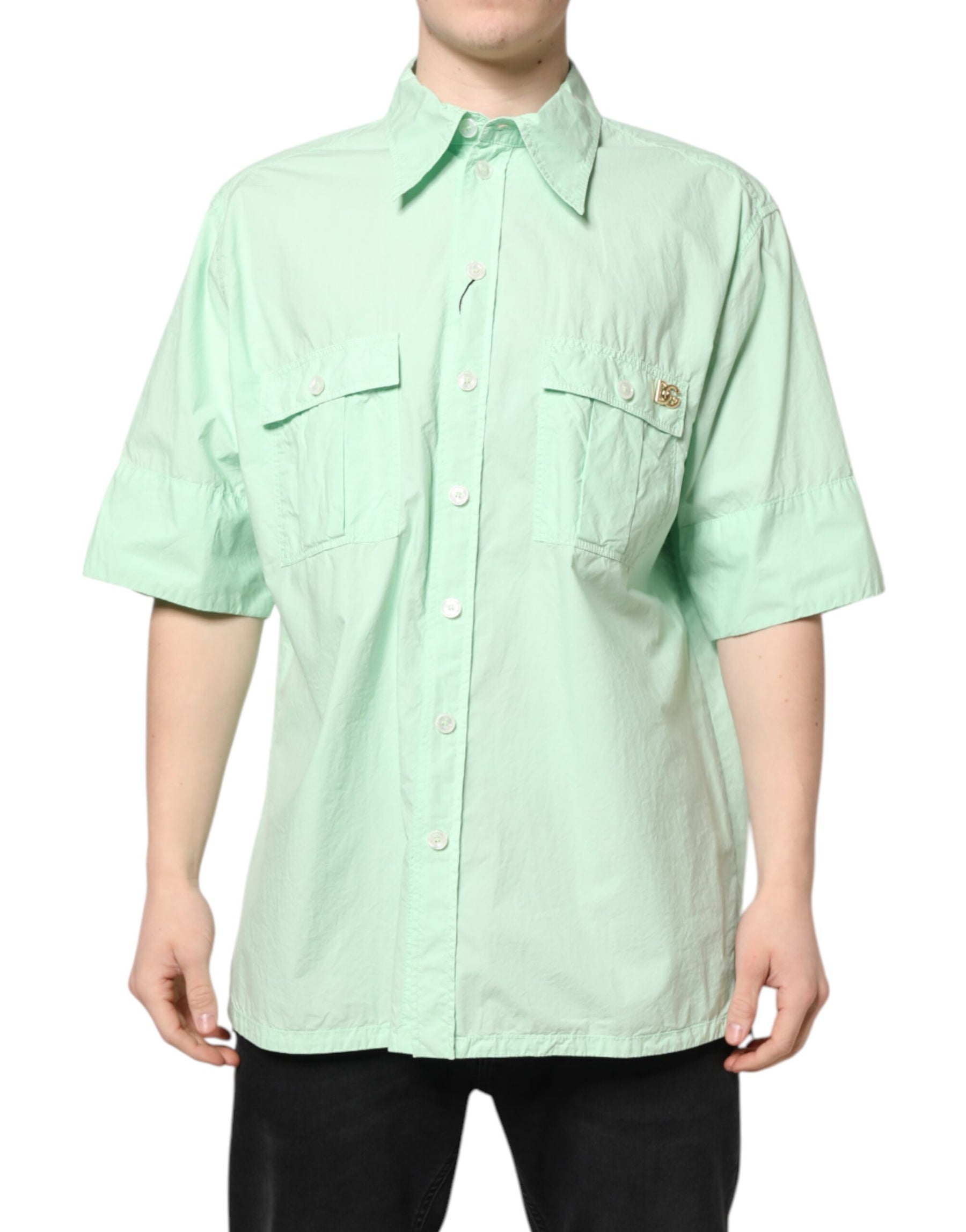 Dolce & Gabbana Green Cotton Short Sleeves Men Casual Shirt | Regal Royce