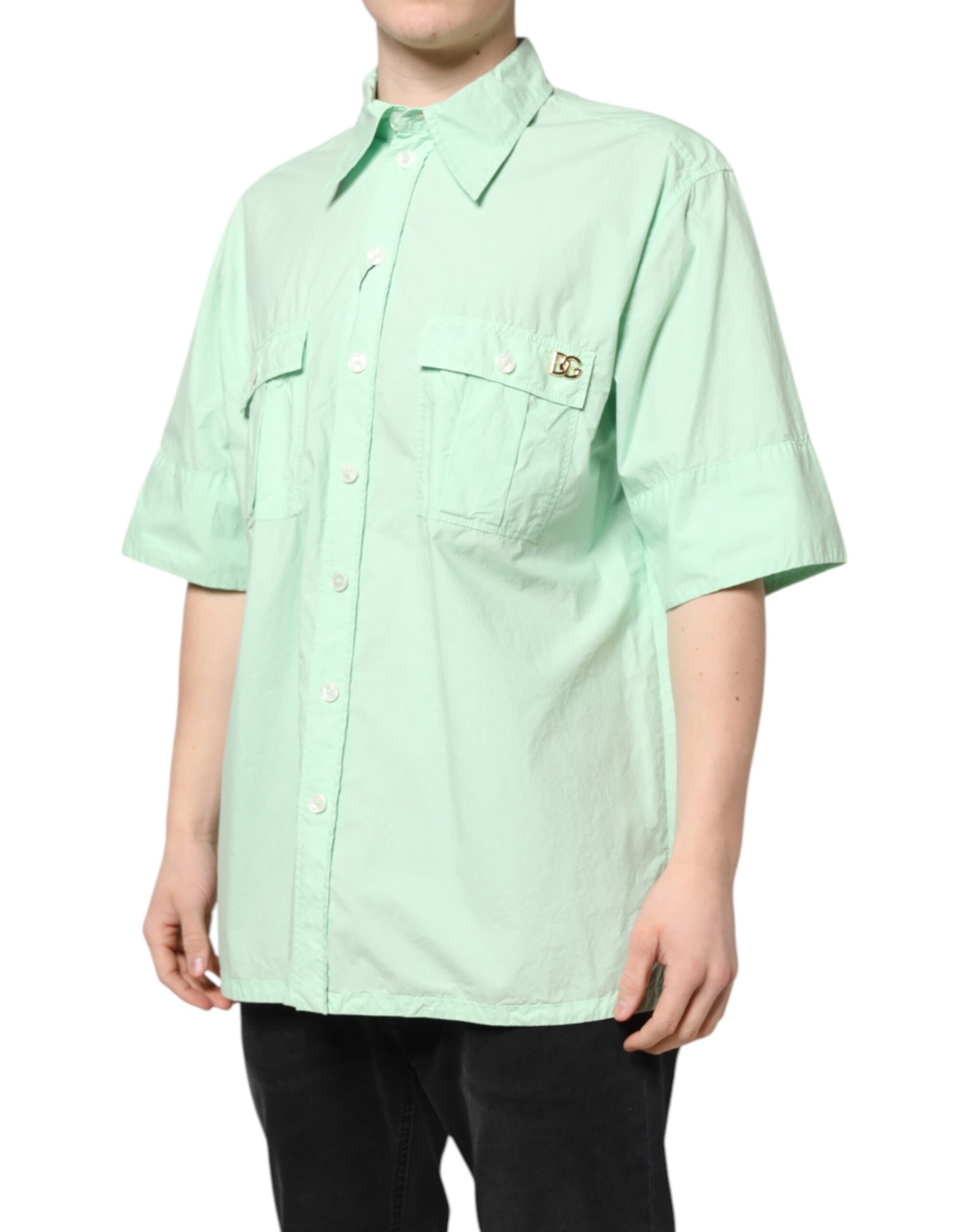 Dolce & Gabbana Green Cotton Short Sleeves Men Casual Shirt | Regal Royce