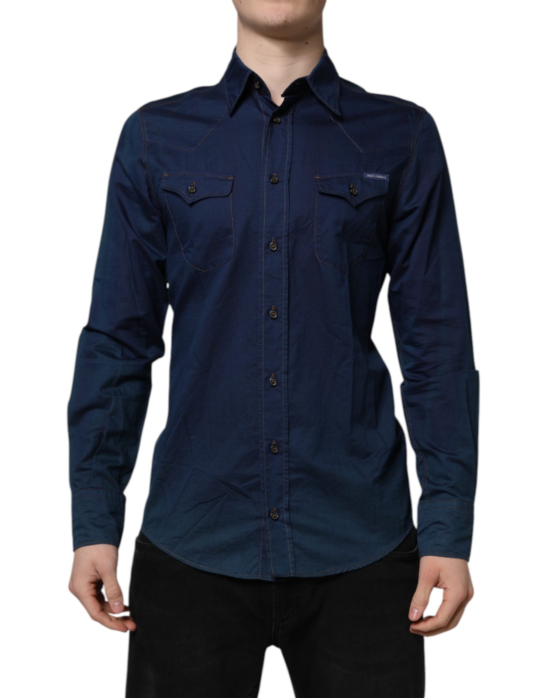 Dolce & Gabbana Blue Cotton GOLD Long Sleeves Casual Shirt | Regal Royce