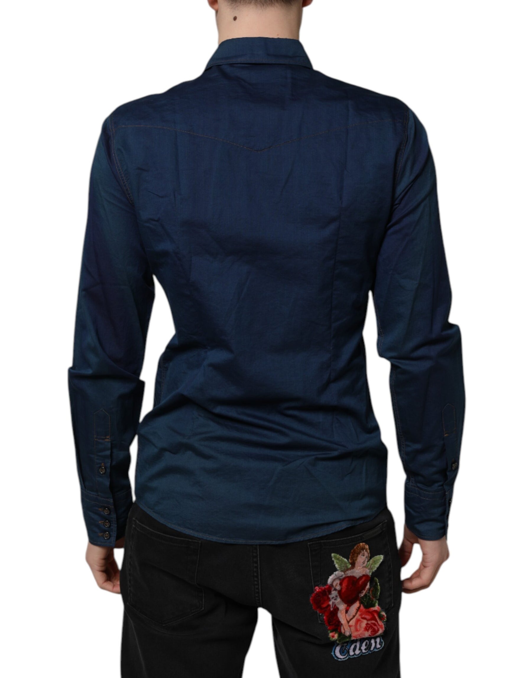Dolce & Gabbana Blue Cotton GOLD Long Sleeves Casual Shirt | Regal Royce