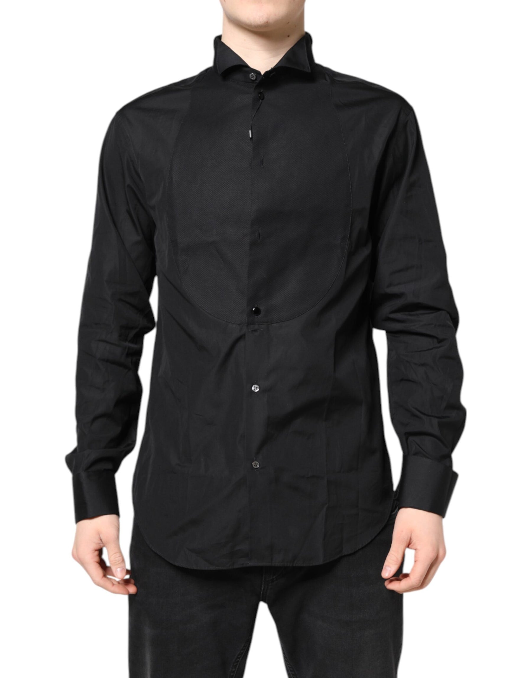 Emporio Armani Black Cotton Long Sleeves Formal Dress Shirt | Regal Royce