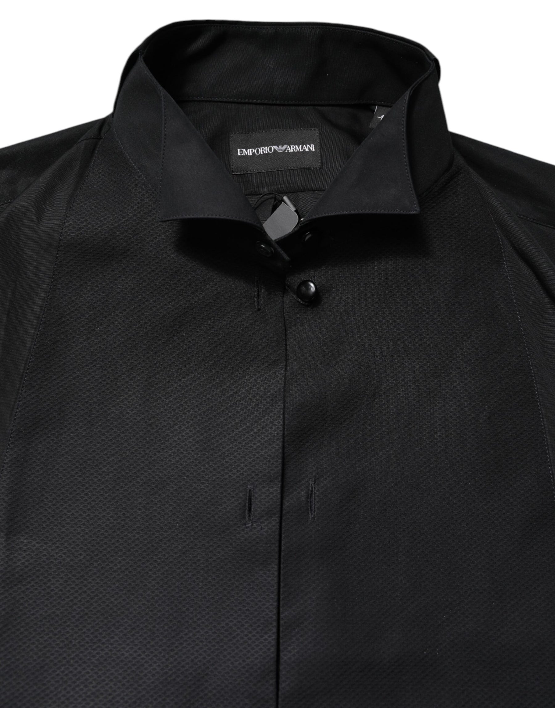 Emporio Armani Black Cotton Long Sleeves Formal Dress Shirt | Regal Royce