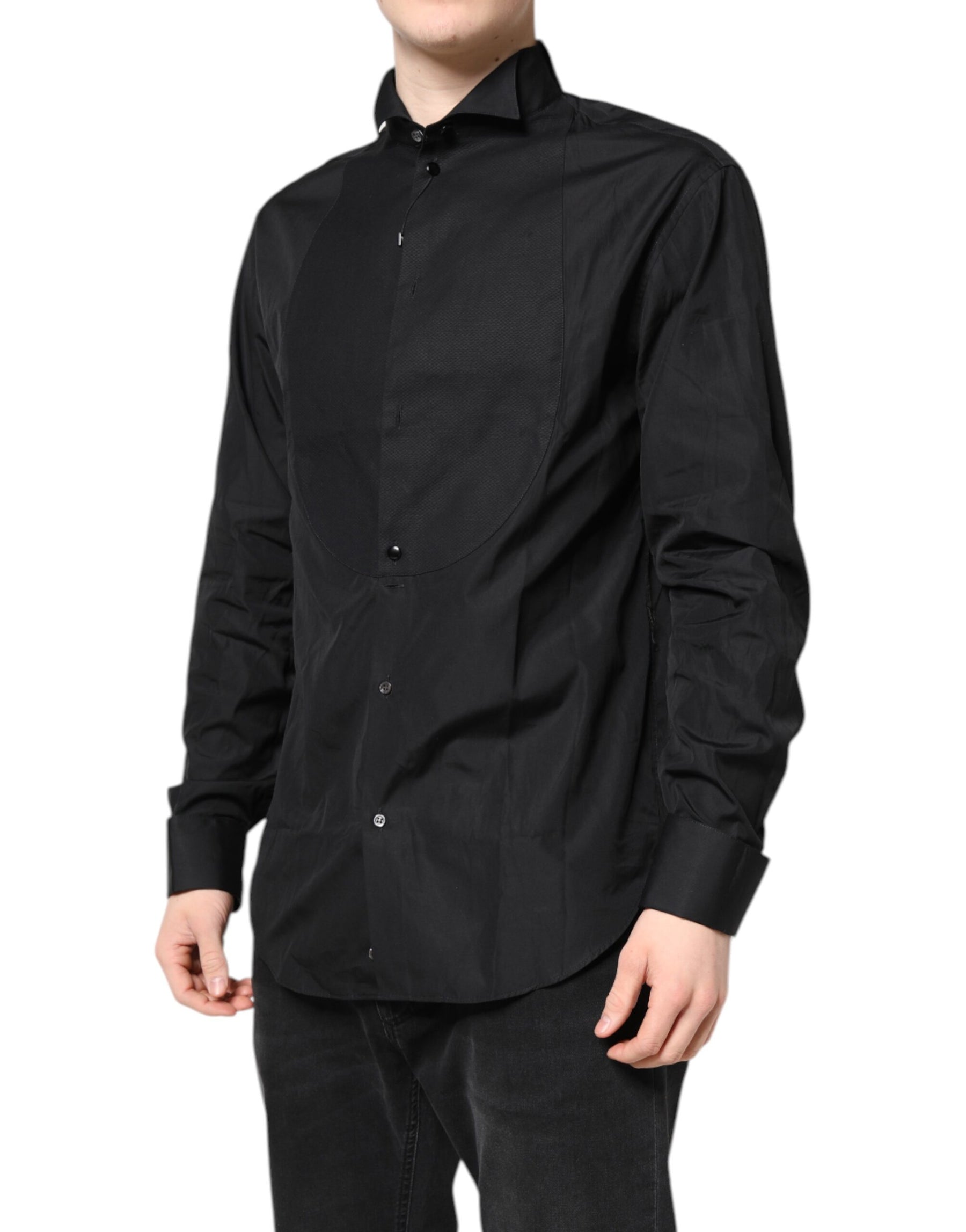 Emporio Armani Black Cotton Long Sleeves Formal Dress Shirt | Regal Royce