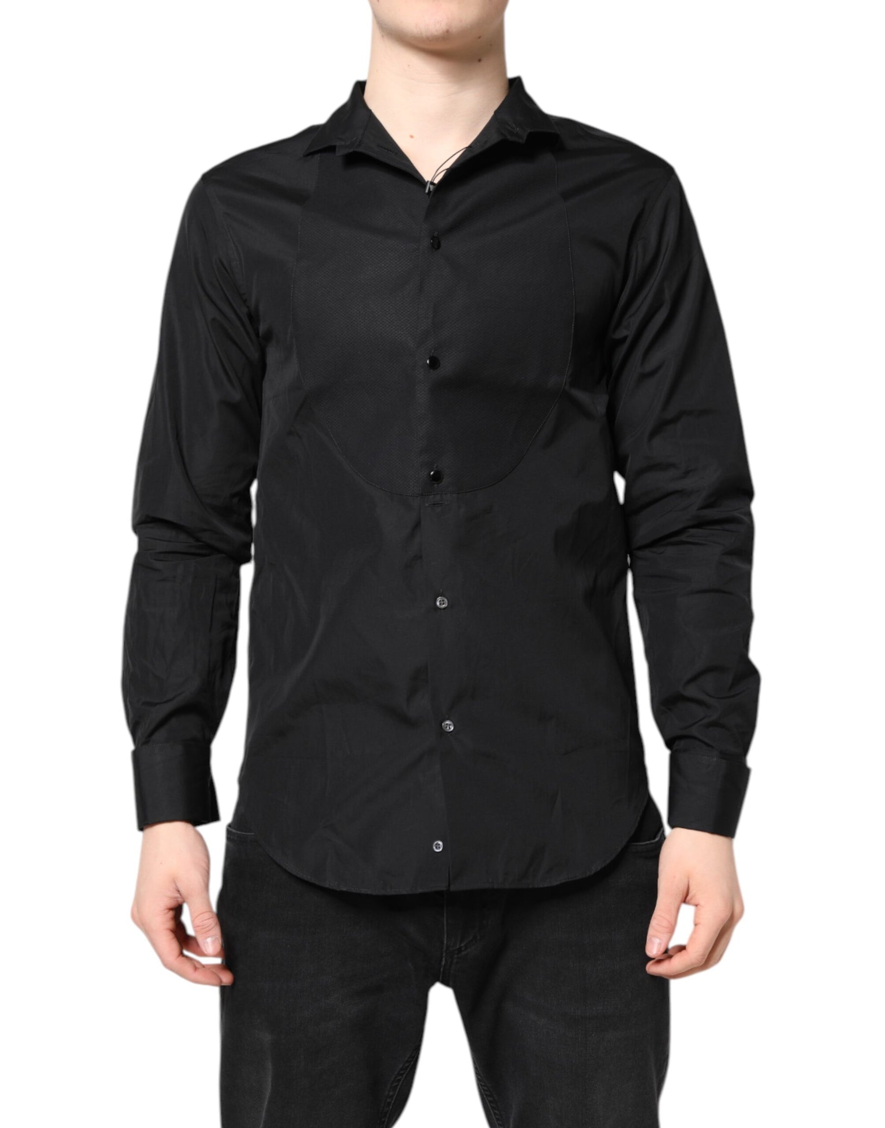 Emporio Armani Black Cotton Long Sleeves Men Formal Dress Shirt | Regal Royce
