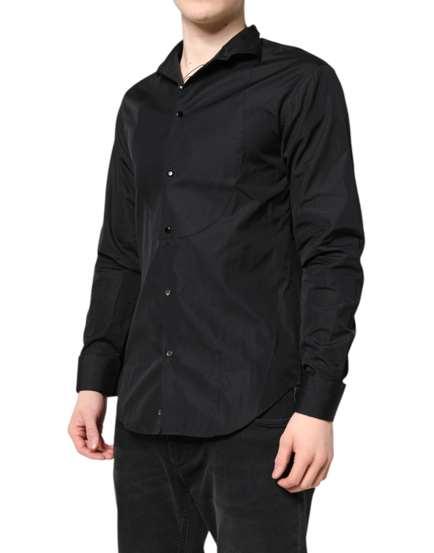 Emporio Armani Black Cotton Long Sleeves Men Formal Dress Shirt | Regal Royce