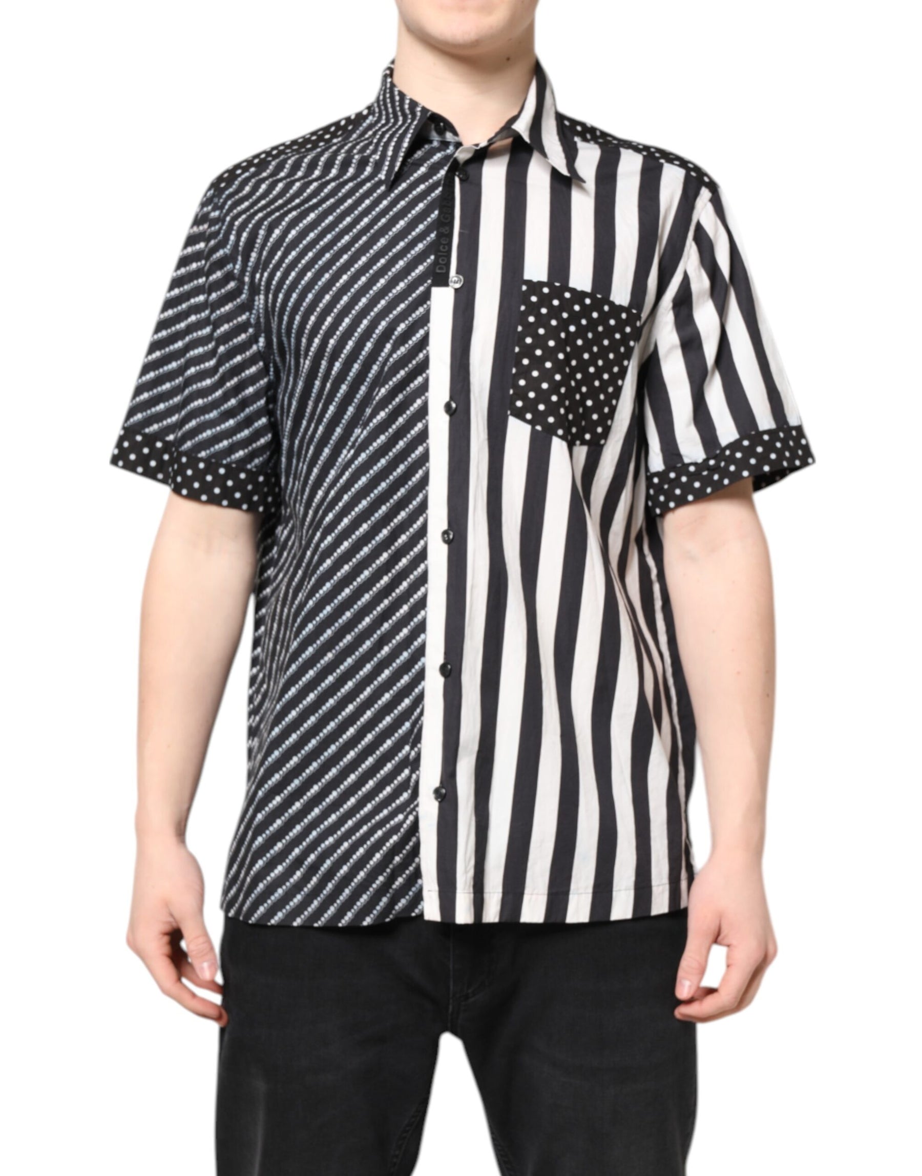 Dolce & Gabbana Black White Stripe Button Down Casual Shirt | Regal Royce