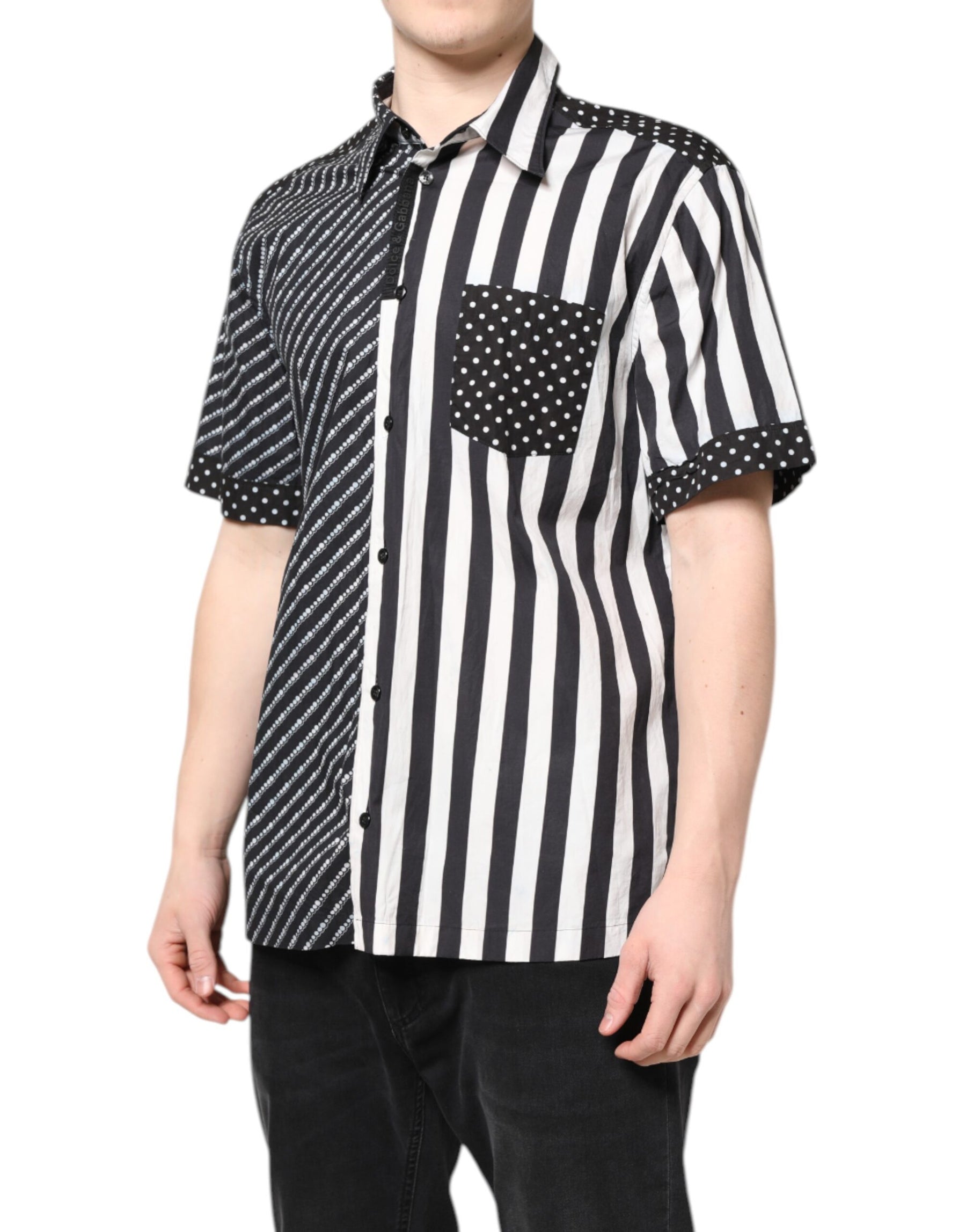 Dolce & Gabbana Black White Stripe Button Down Casual Shirt | Regal Royce