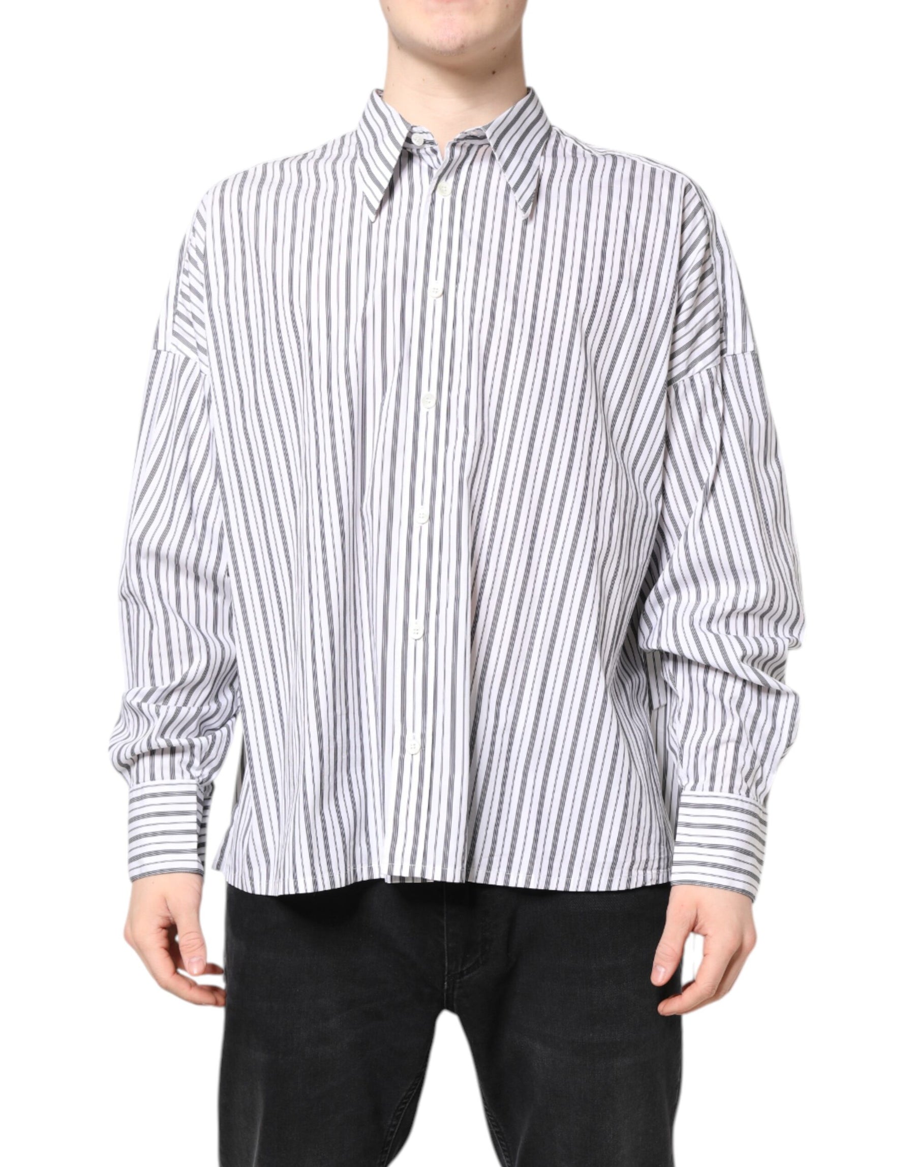 Dolce & Gabbana White Black Stripe Button Down Casual Shirt | Regal Royce