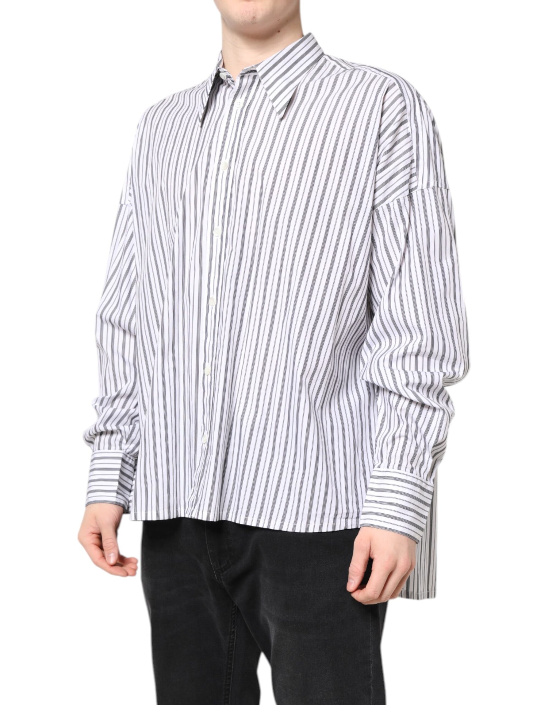 Dolce & Gabbana White Black Stripe Button Down Casual Shirt | Regal Royce
