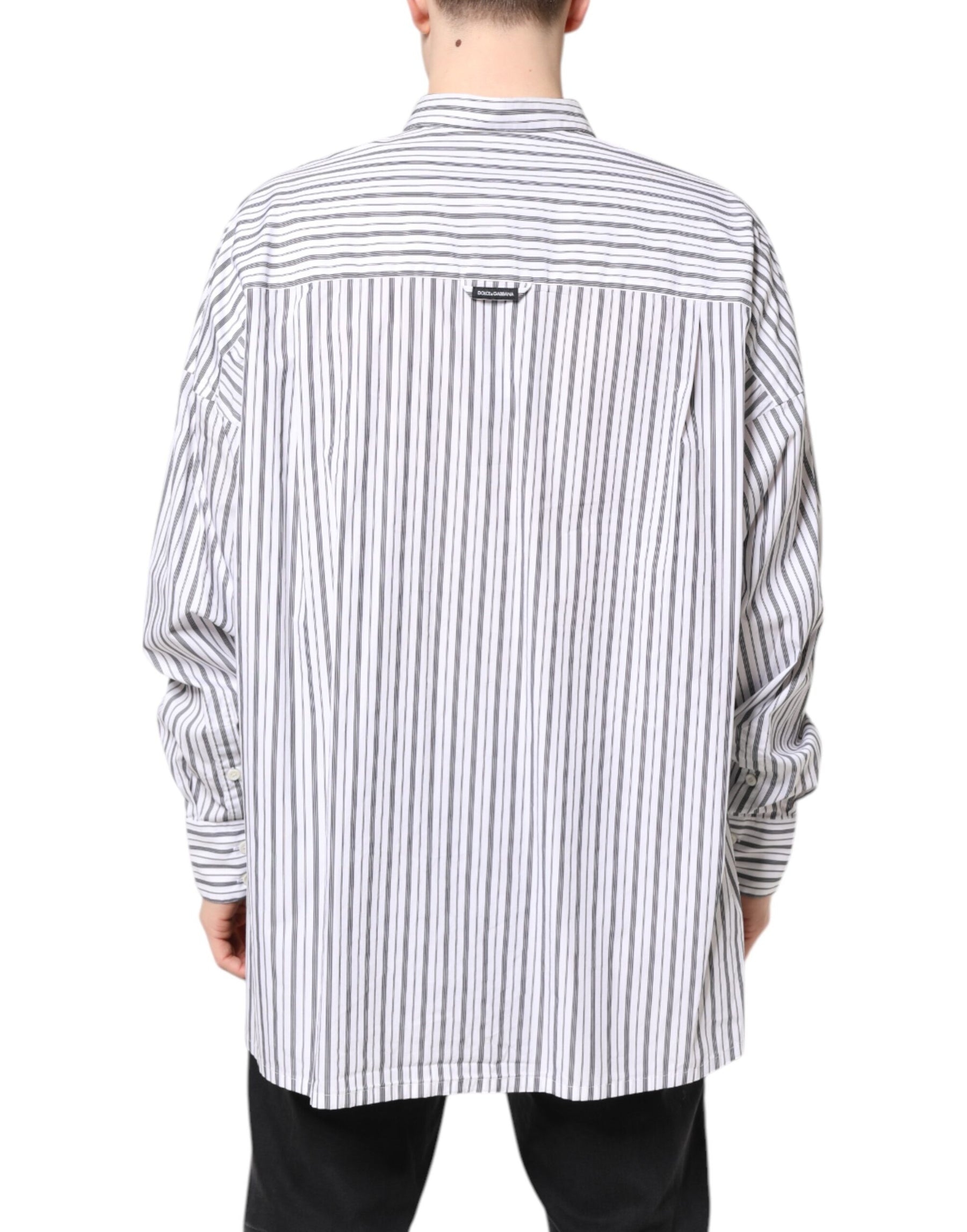 Dolce & Gabbana White Black Stripe Button Down Casual Shirt | Regal Royce