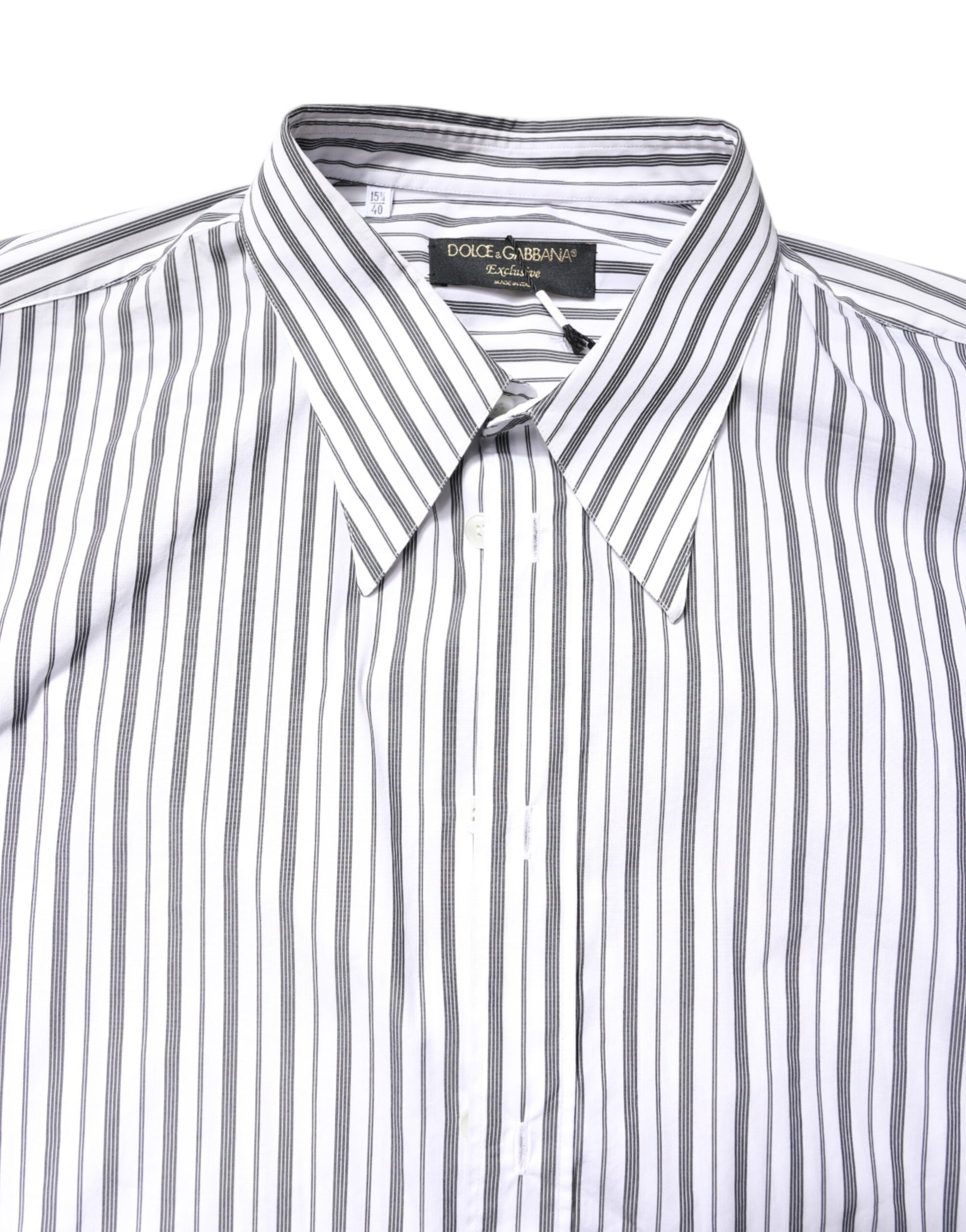 Dolce & Gabbana White Black Stripe Button Down Casual Shirt | Regal Royce