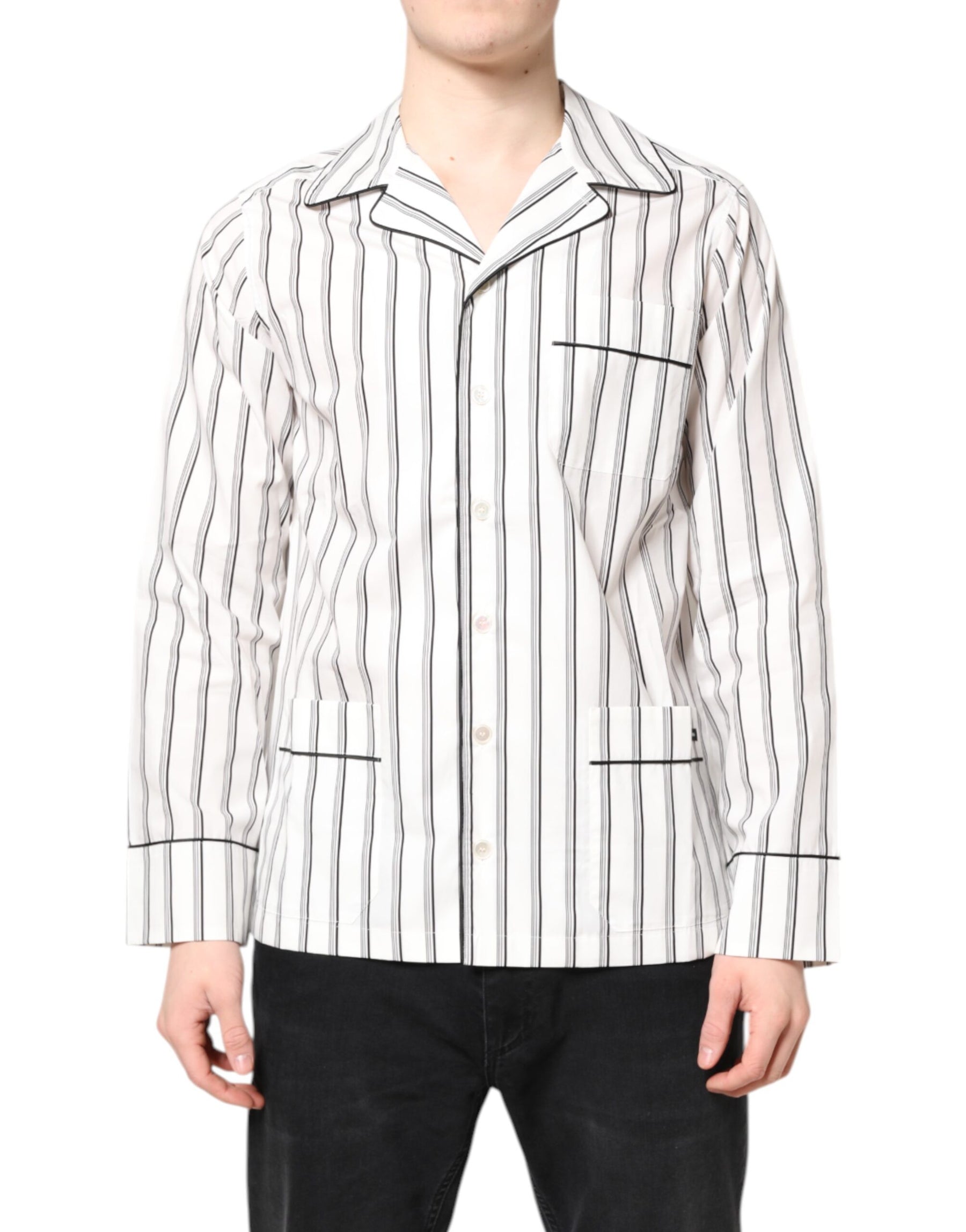 Dolce & Gabbana White Stripes Lounge Pajama Sleepwear Shirt | Regal Royce