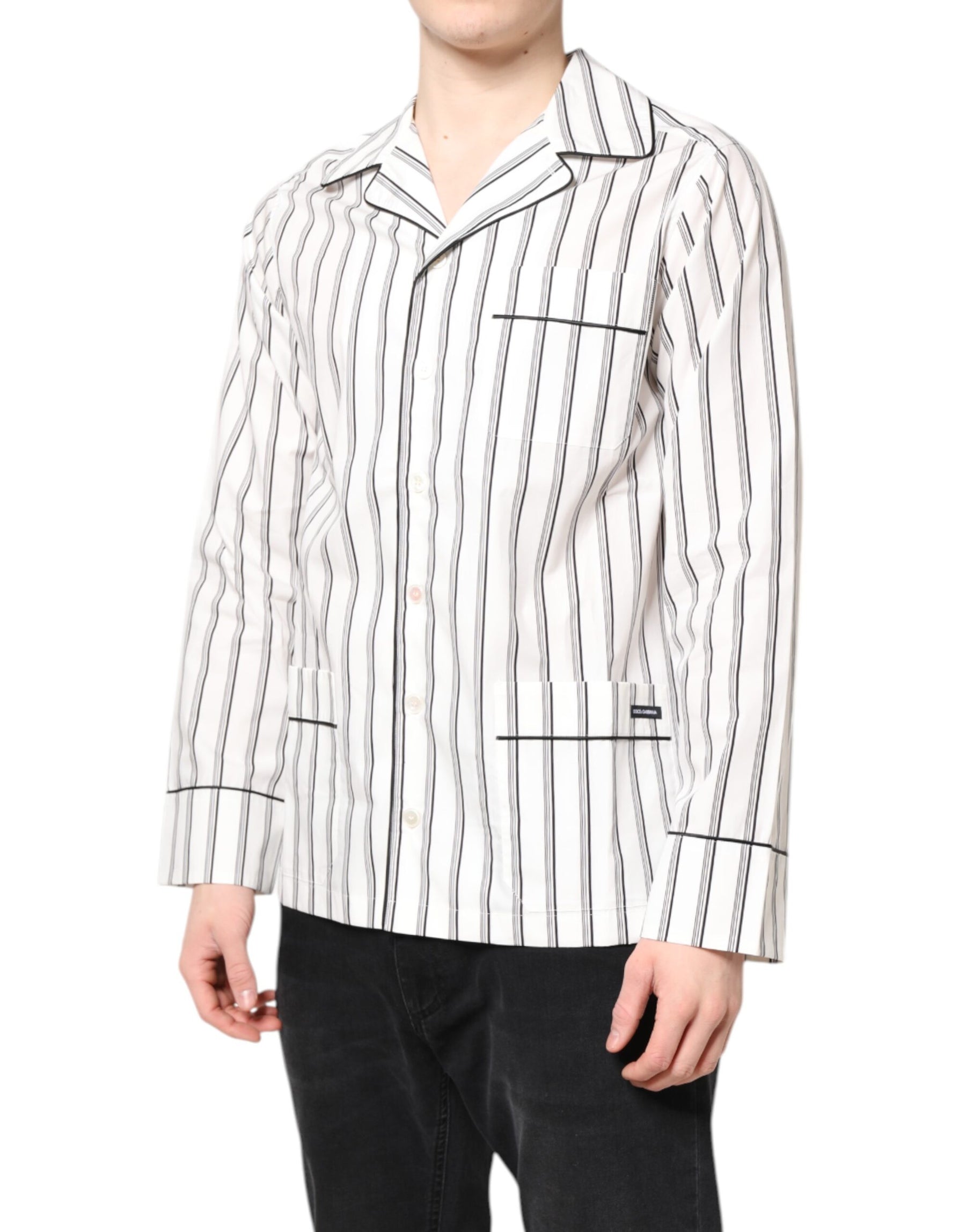 Dolce & Gabbana White Stripes Lounge Pajama Sleepwear Shirt | Regal Royce
