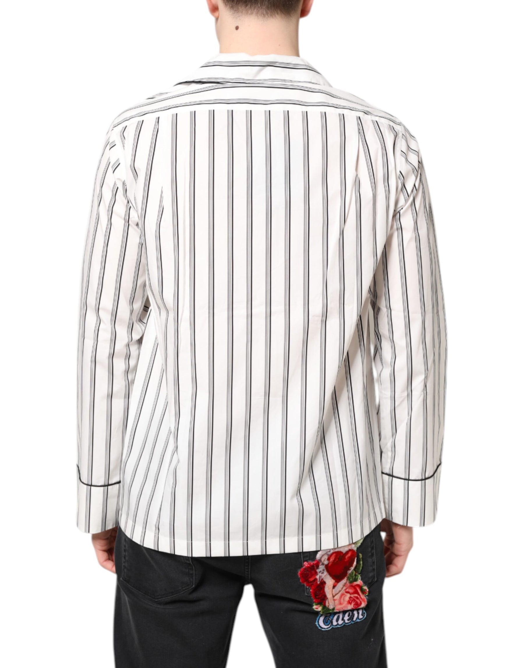 Dolce & Gabbana White Stripes Lounge Pajama Sleepwear Shirt | Regal Royce