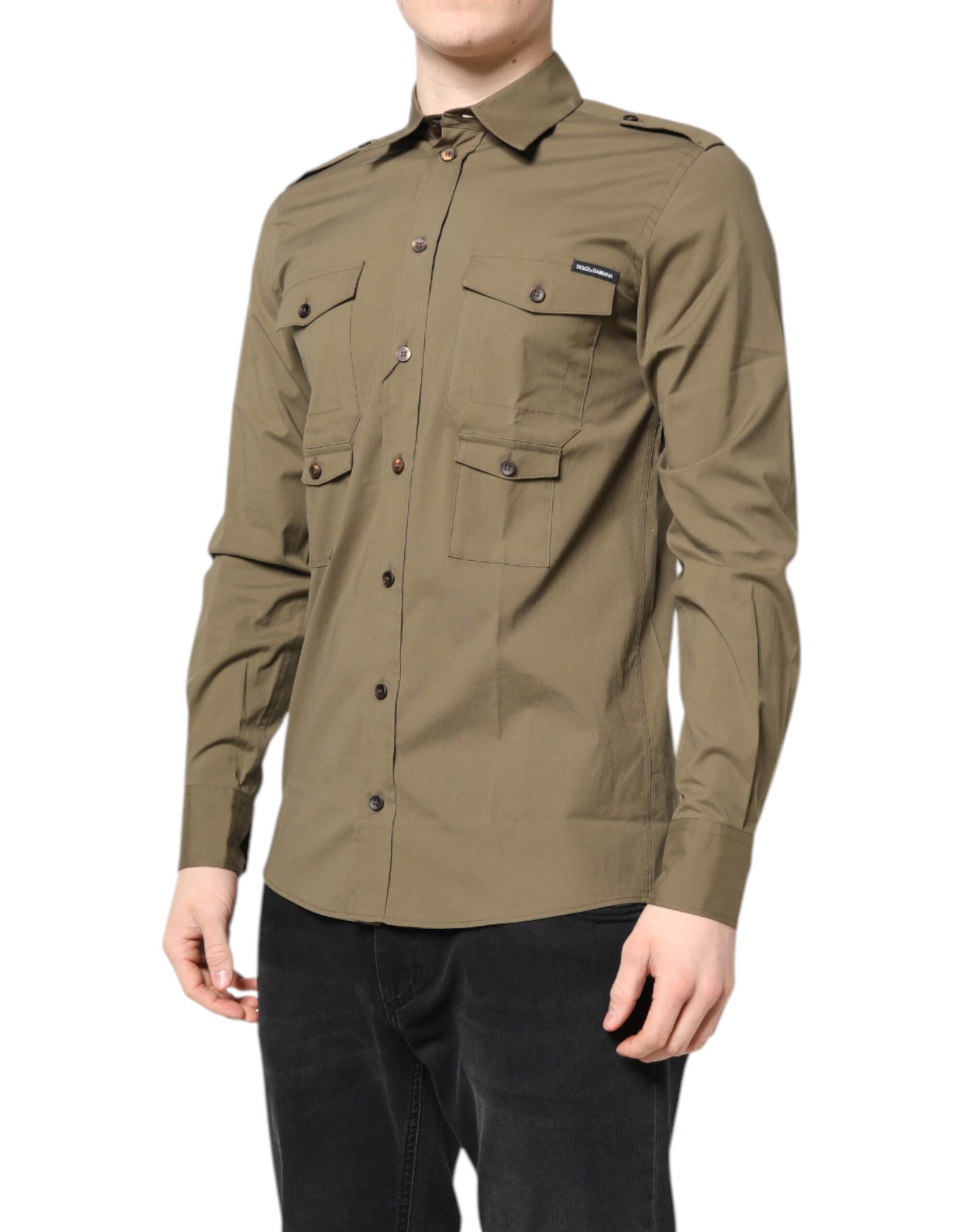 Dolce & Gabbana Brown Cotton Stretch Casual Long Sleeves Shirt | Regal Royce