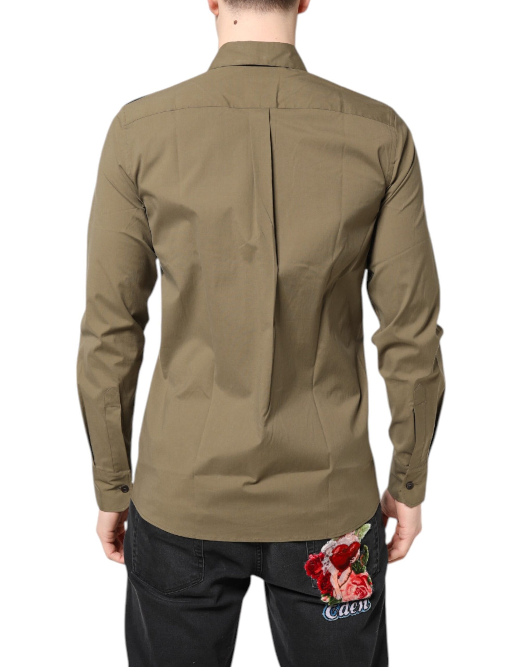 Dolce & Gabbana Brown Cotton Stretch Casual Long Sleeves Shirt | Regal Royce