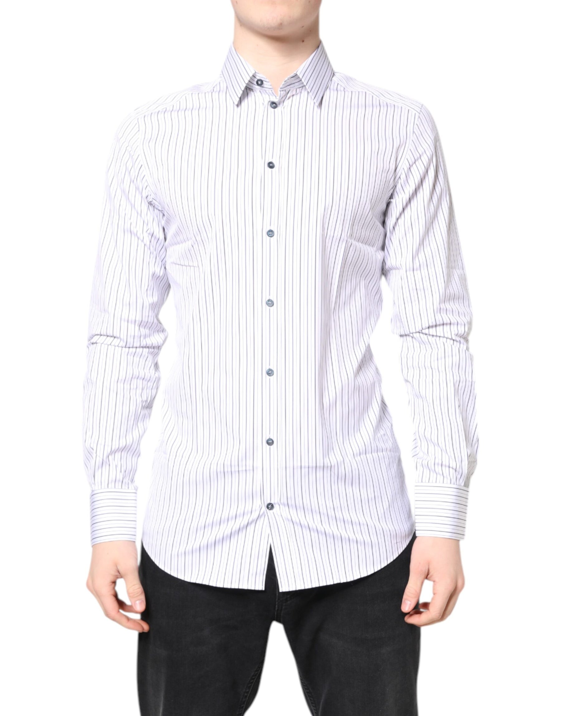 Dolce & Gabbana White Stripes GOLD Cotton Formal Shirt | Regal Royce
