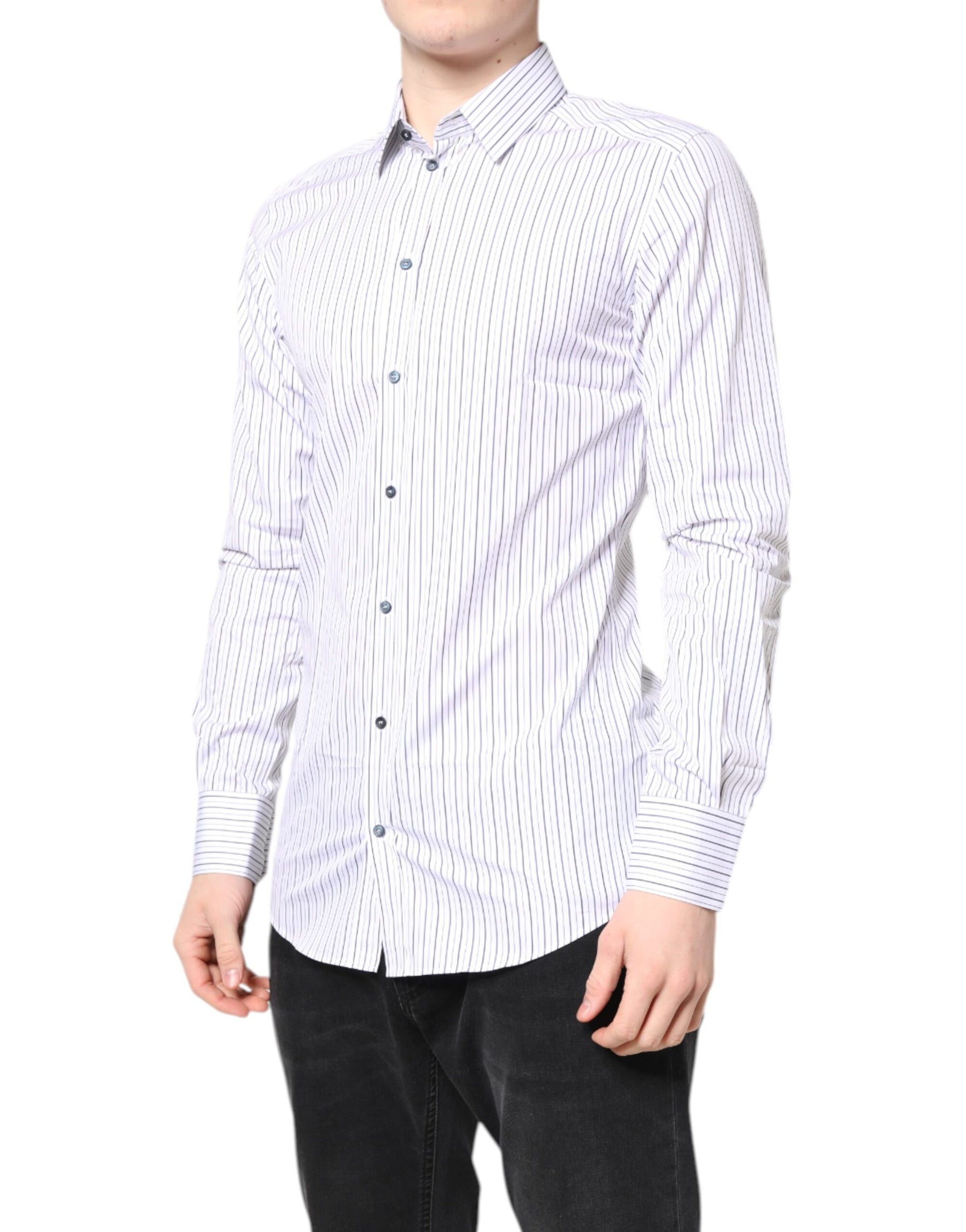 Dolce & Gabbana White Stripes GOLD Cotton Formal Shirt | Regal Royce