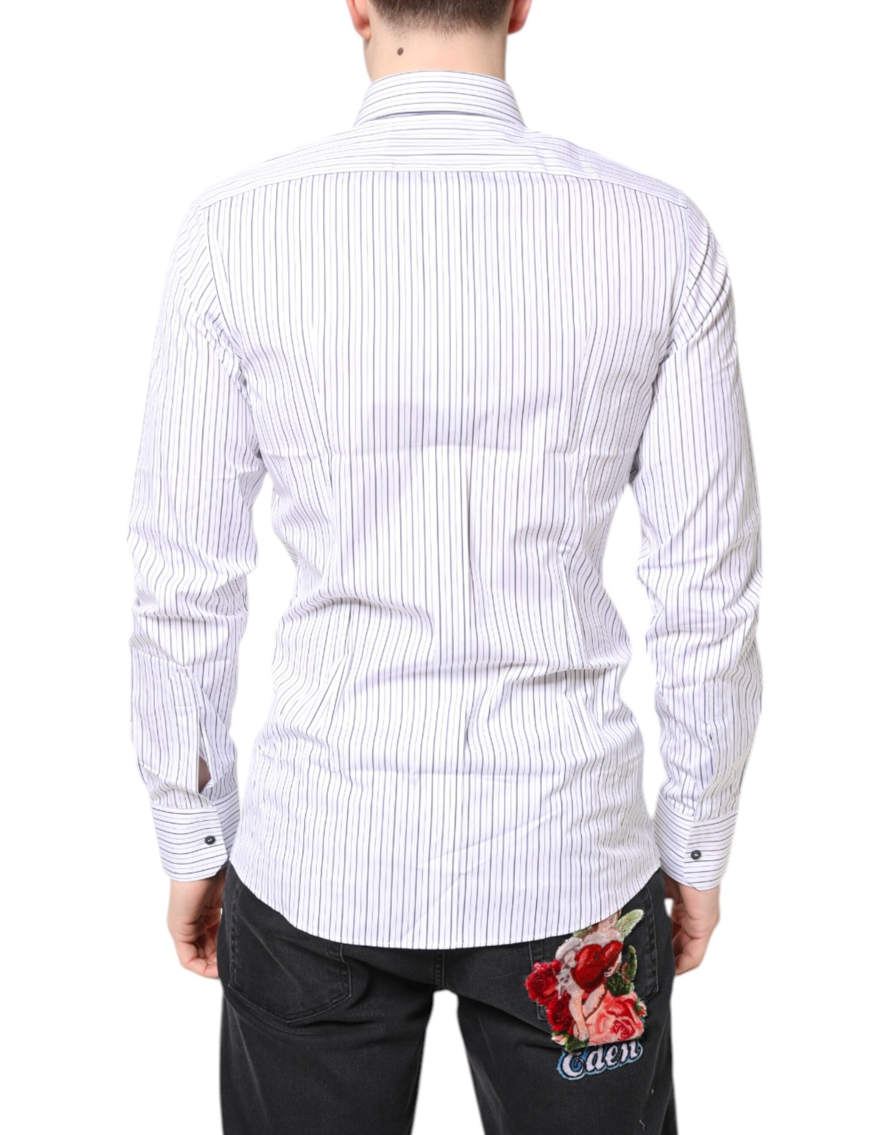 Dolce & Gabbana White Stripes GOLD Cotton Formal Shirt | Regal Royce