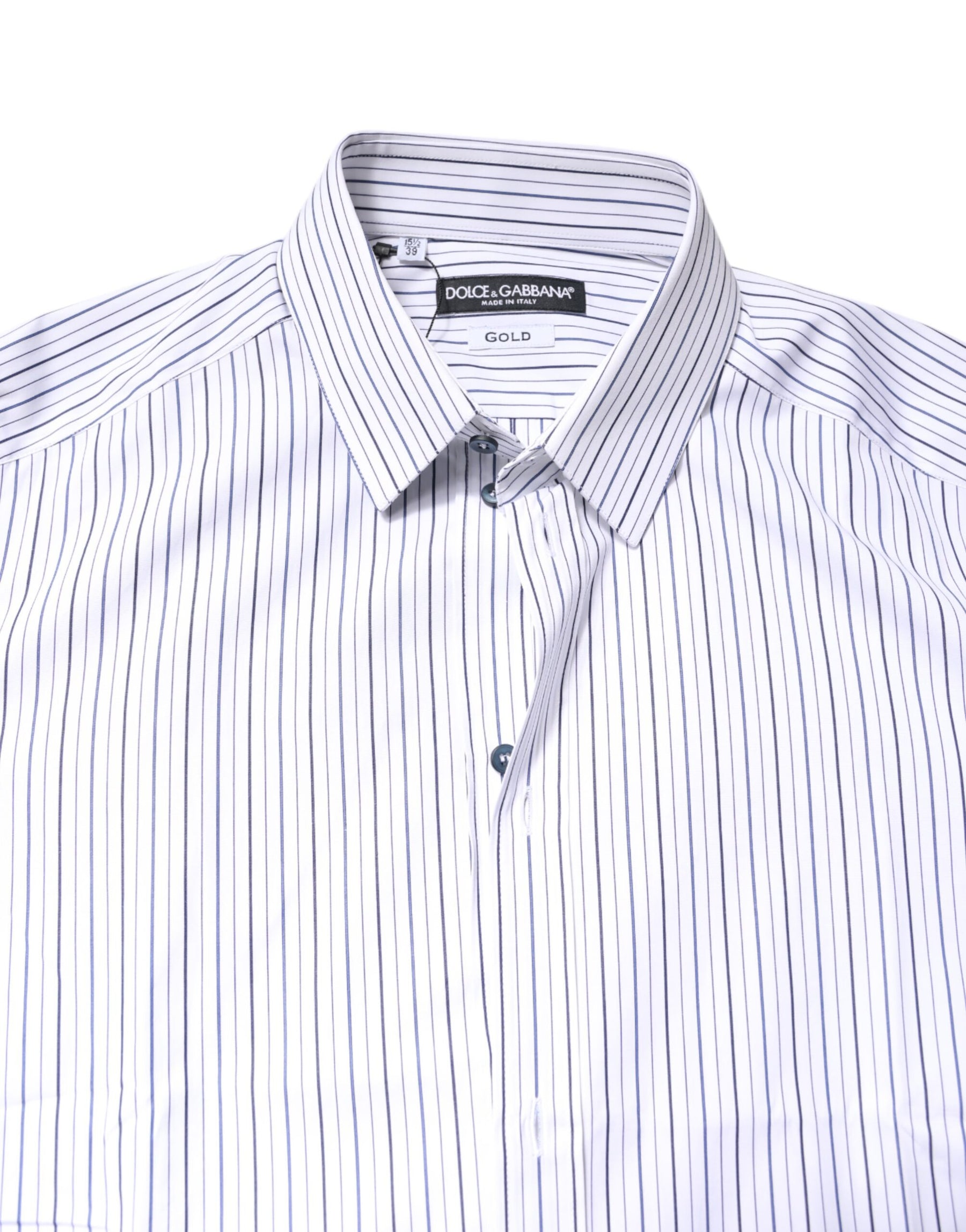 Dolce & Gabbana White Stripes GOLD Cotton Formal Shirt | Regal Royce