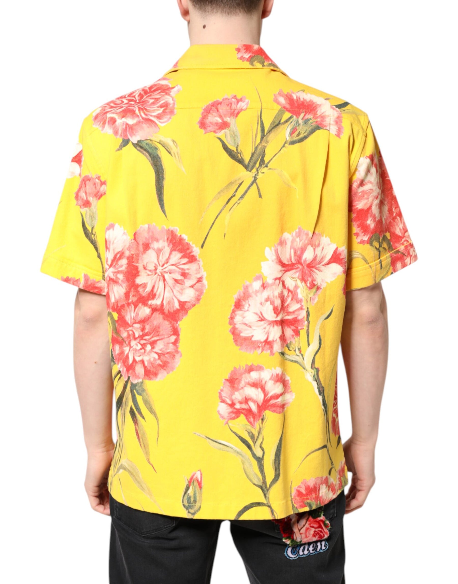 Dolce & Gabbana Yellow Floral Men Button Down Casual Shirt | Regal Royce