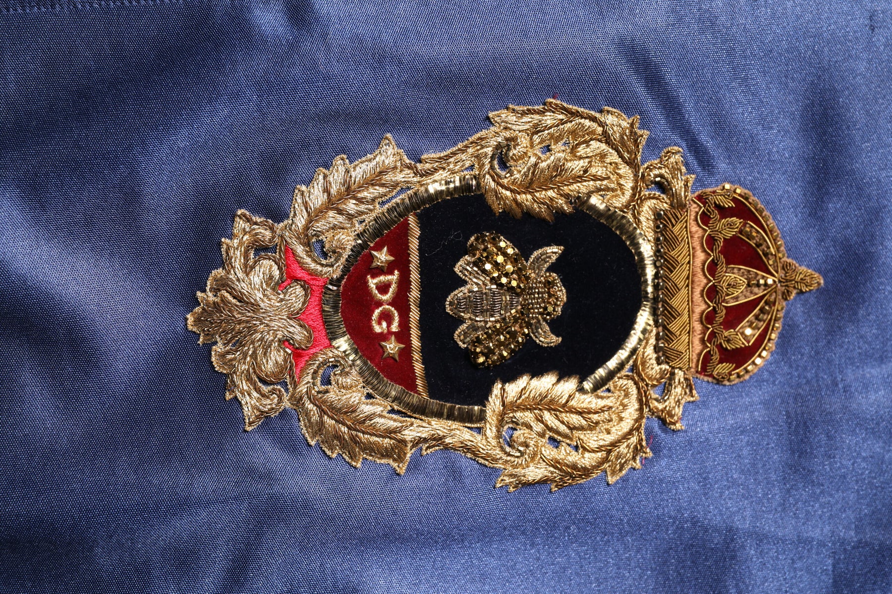 Dolce & Gabbana Blue Nylon Logo Patch Men Bomber Sweater | Regal Royce