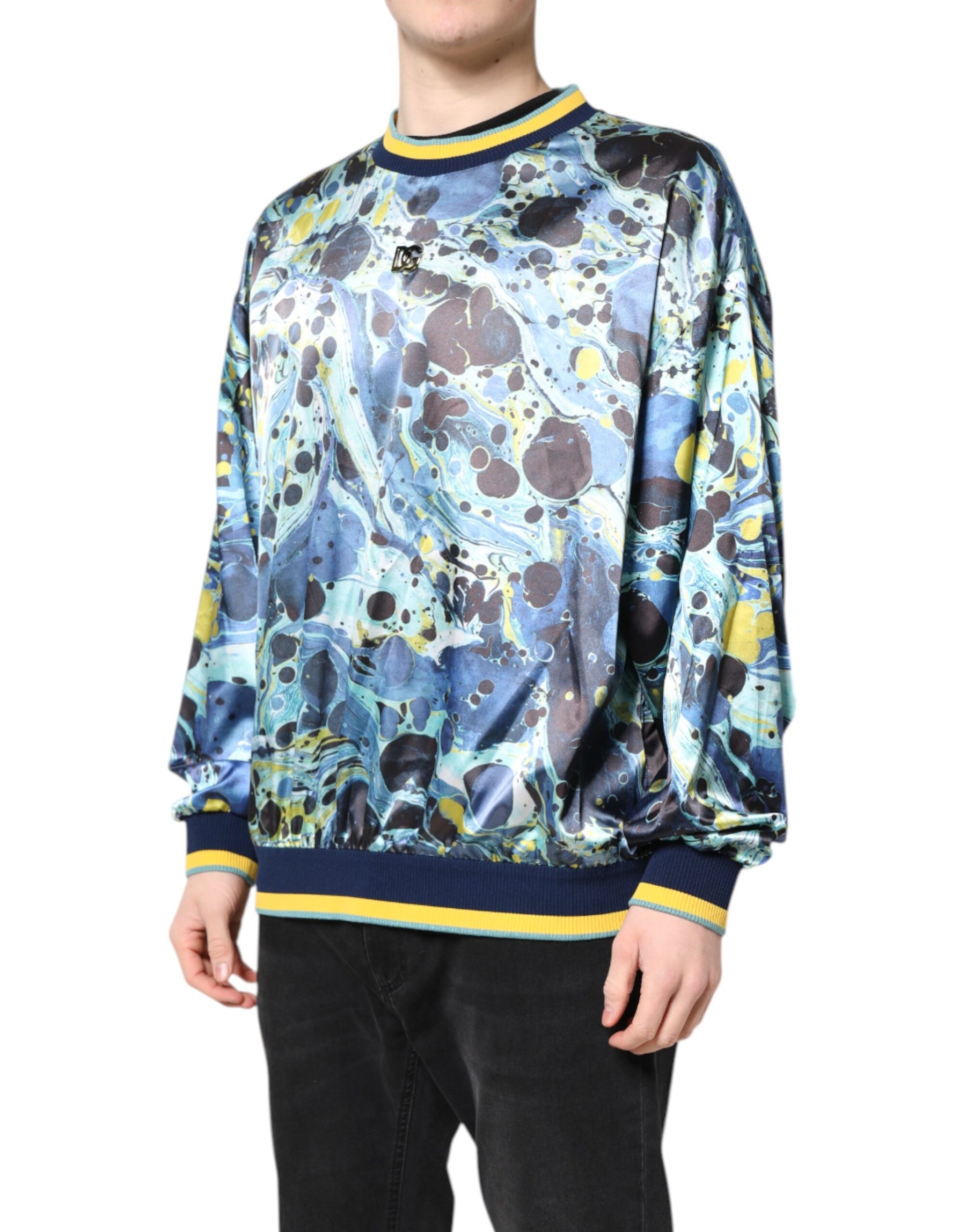 Dolce & Gabbana Multicolor Marble Print Men Pullover Sweater | Regal Royce