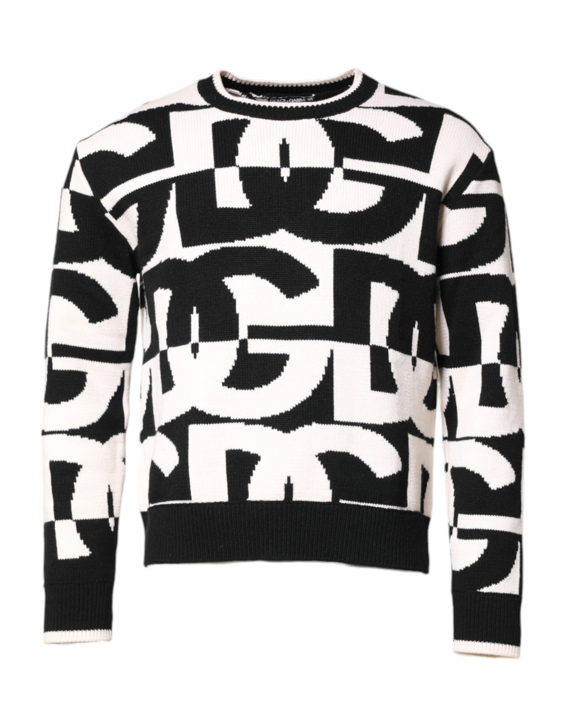 Dolce & Gabbana Black White Knit Logo Print Pullover Sweater