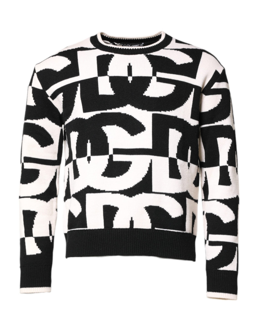 Dolce & Gabbana Black White Knit Logo Print Pullover Sweater