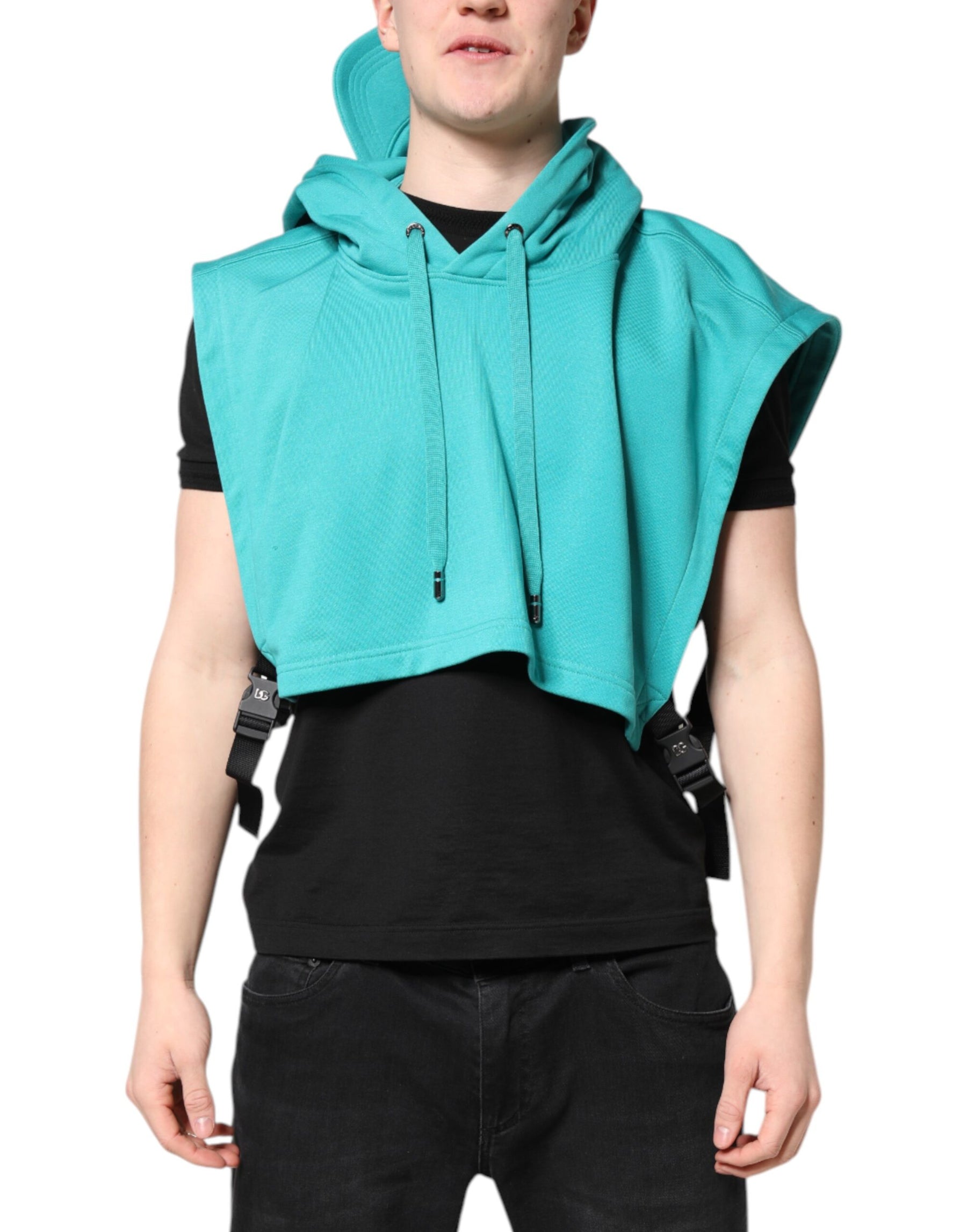 Dolce & Gabbana Green Cotton Hooded Men Sportswear Vest Sweater | Regal Royce