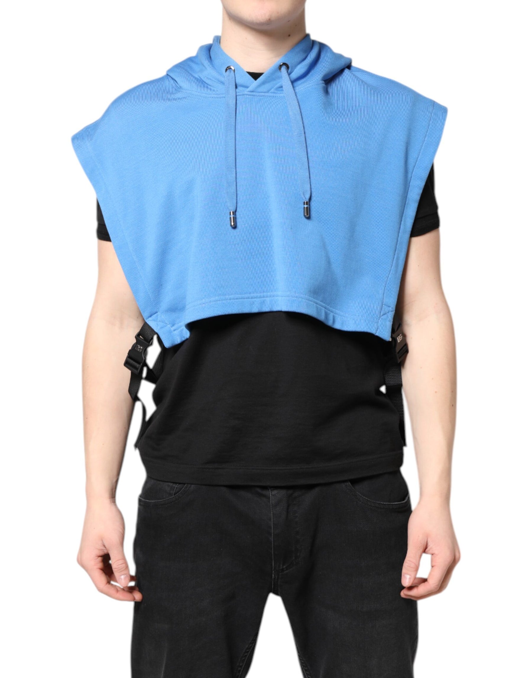 Dolce & Gabbana Blue Cotton Hooded Men Sportswear Vest Sweater | Regal Royce