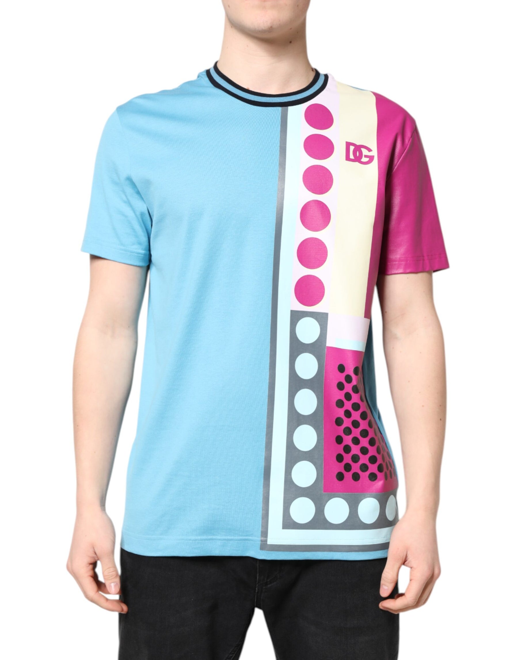 Dolce & Gabbana Multicolor Printed Logo Short Sleeve T-shirt | Regal Royce