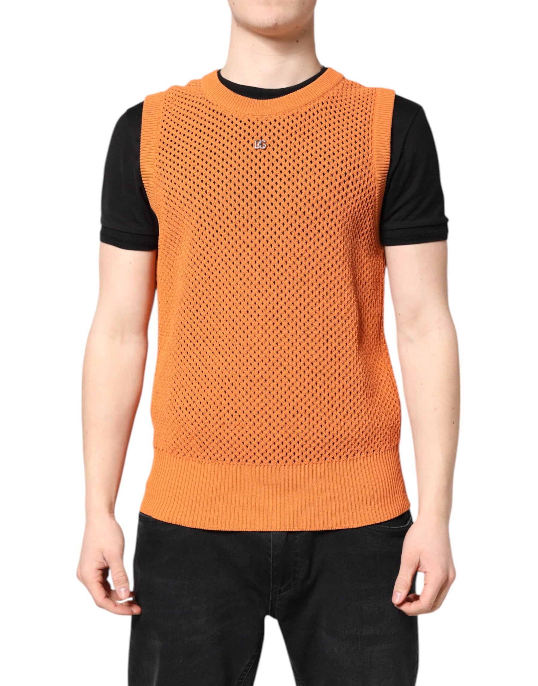 Dolce & Gabbana Orange Cashmere Round Neck Sleeveless T-shirt | Regal Royce