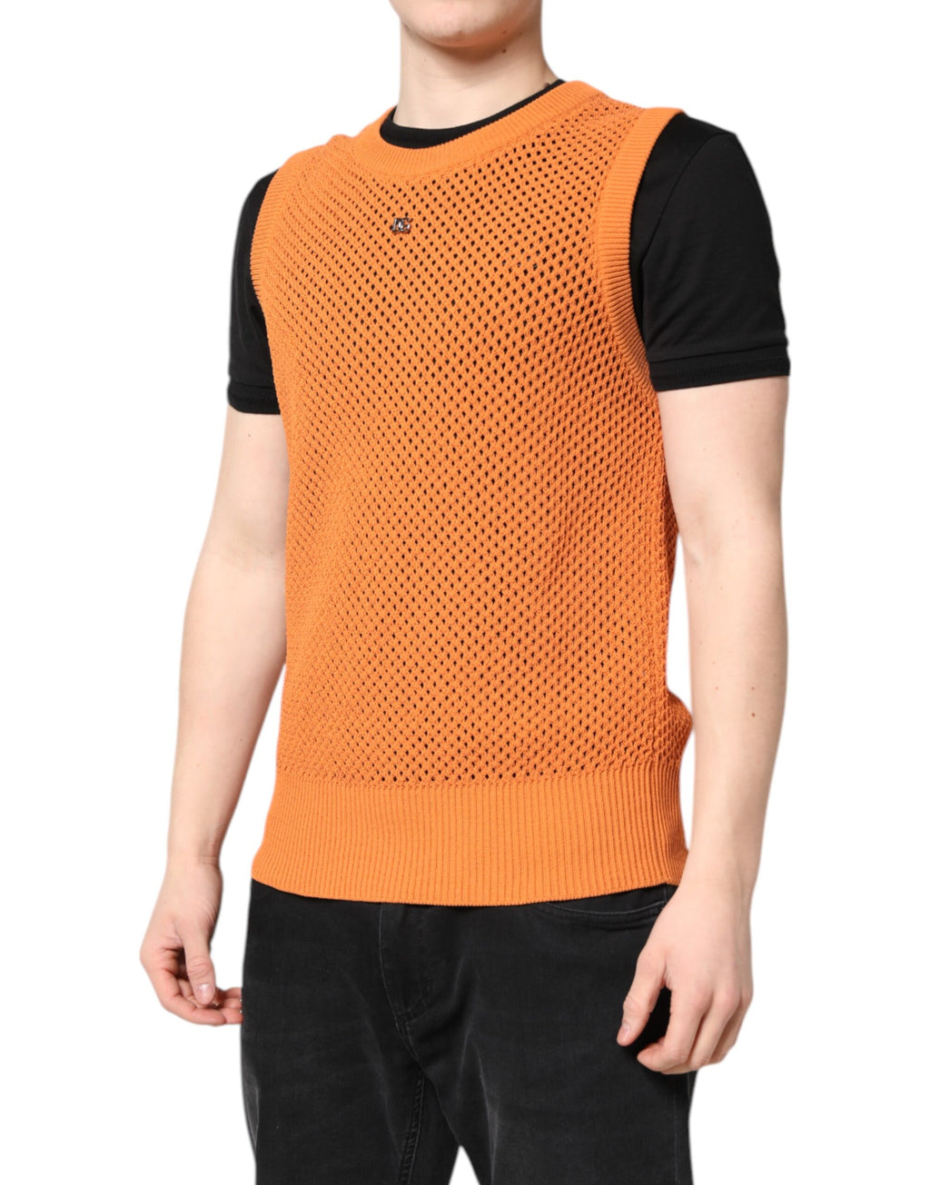 Dolce & Gabbana Orange Cashmere Round Neck Sleeveless T-shirt