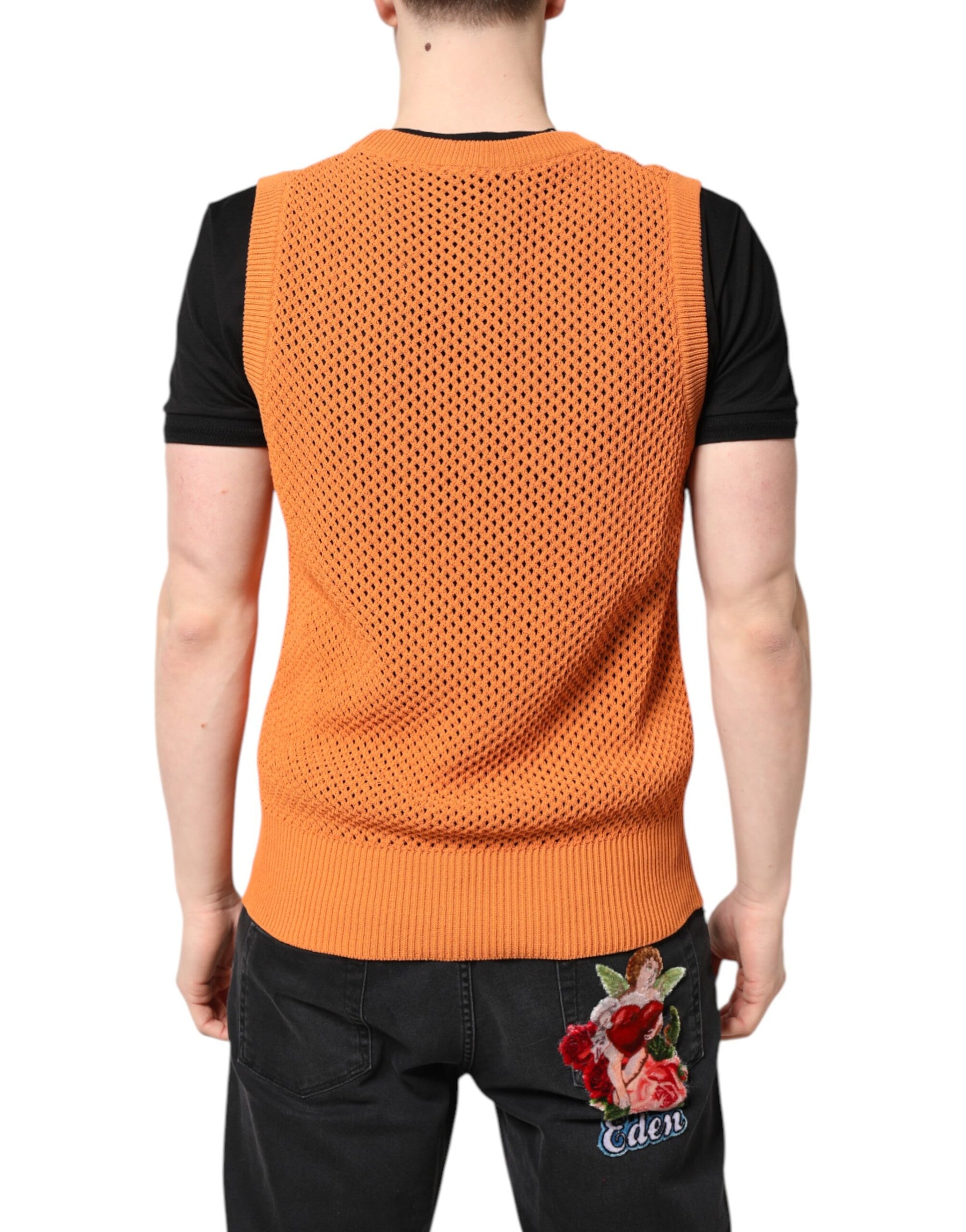 Dolce & Gabbana Orange Cashmere Round Neck Sleeveless T-shirt | Regal Royce