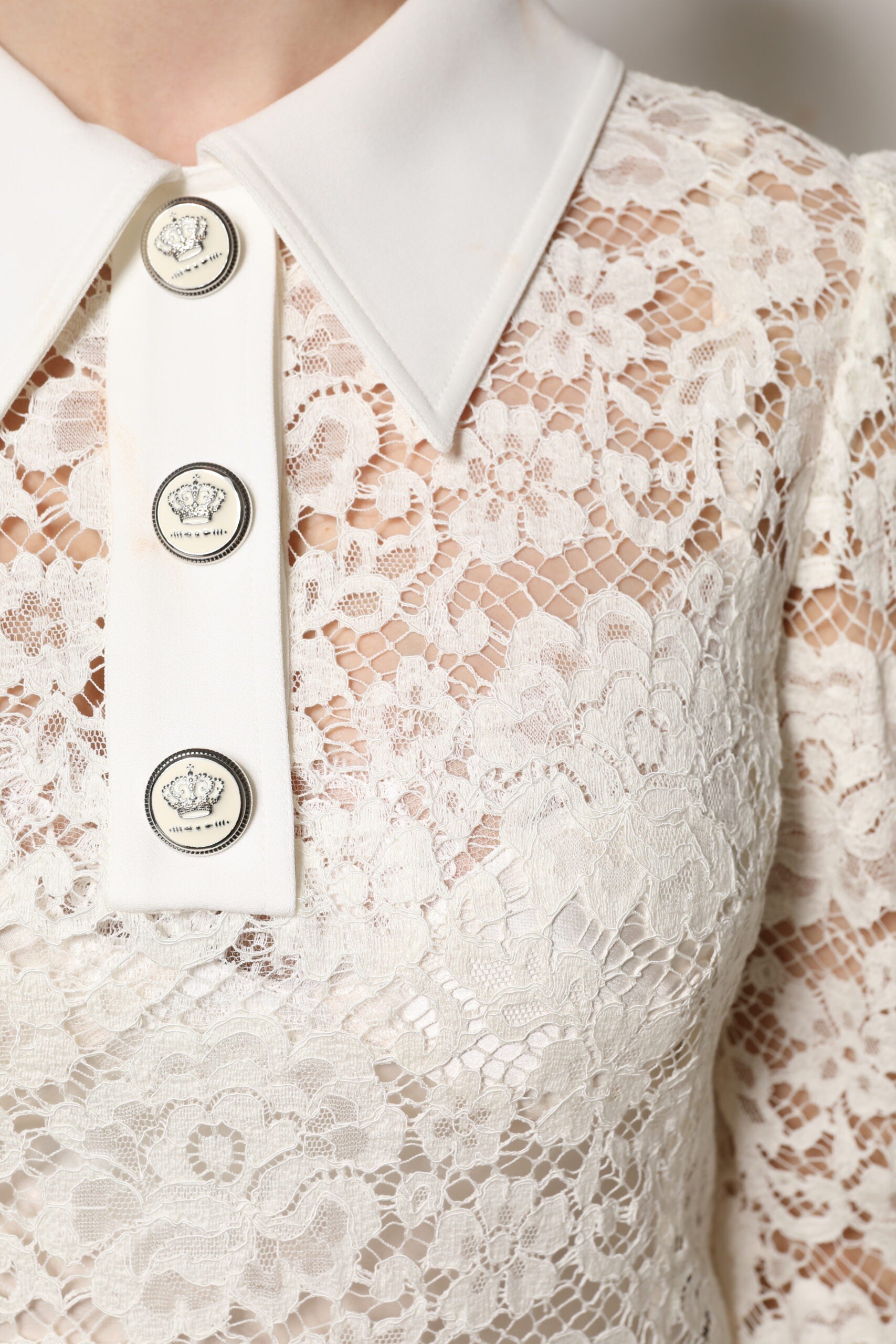 Dolce & Gabbana White Floral Lace Long Sleeves Shift Dress | Regal Royce