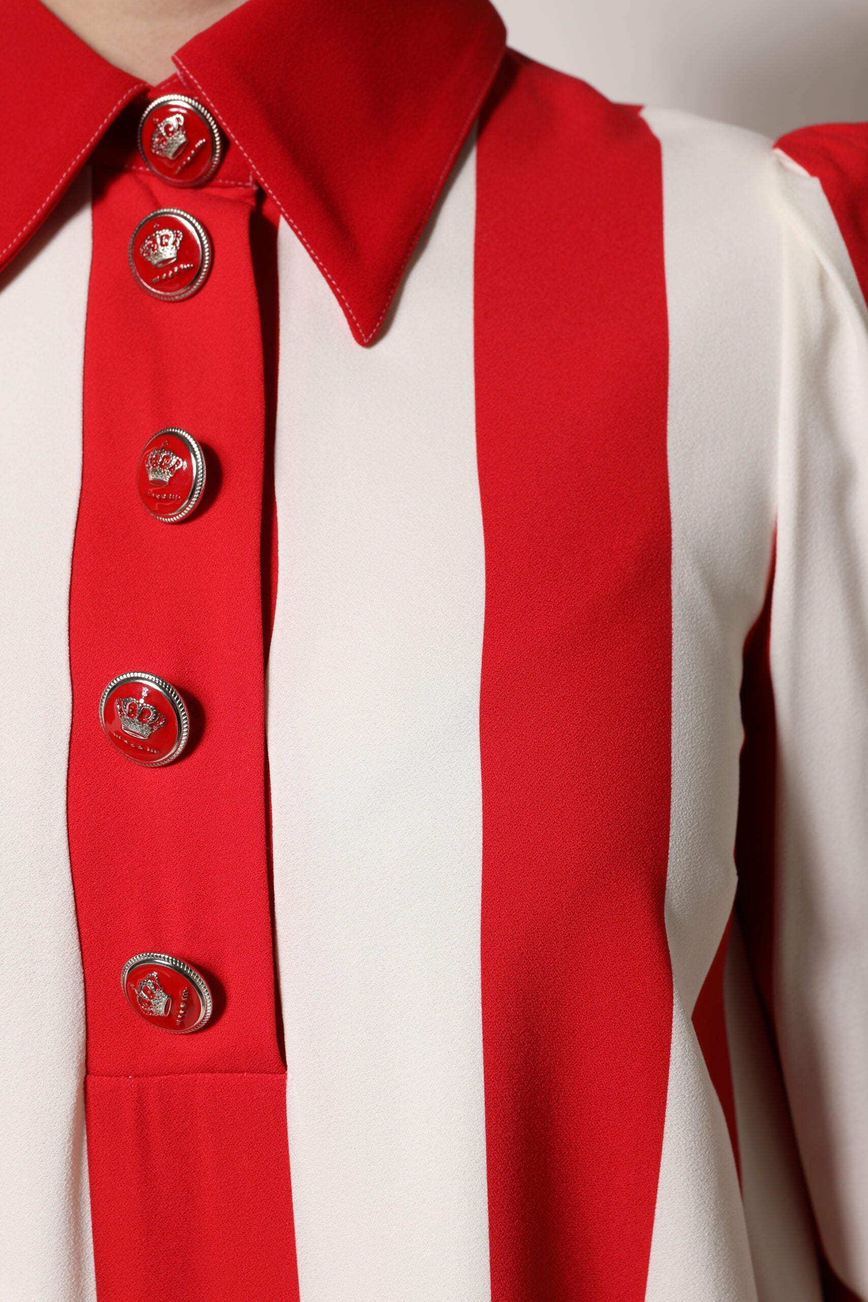 Dolce & Gabbana White Red Stripes Long Sleeves Mini Dress | Regal Royce