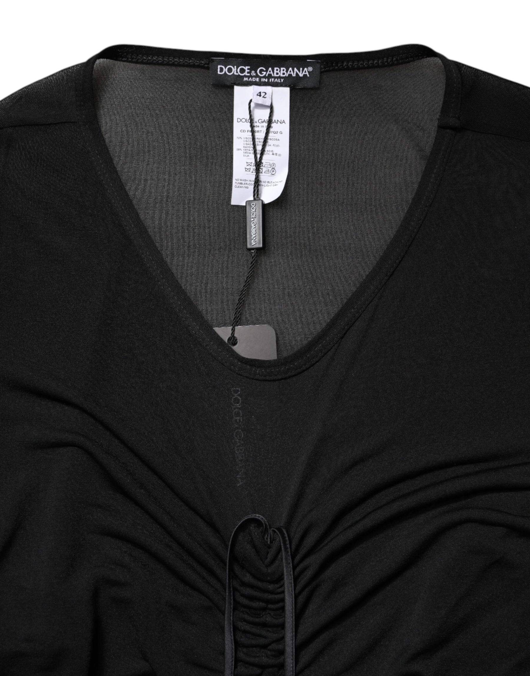 Dolce & Gabbana Black Mesh Trim Bodycon Long Sheath Dress | Regal Royce