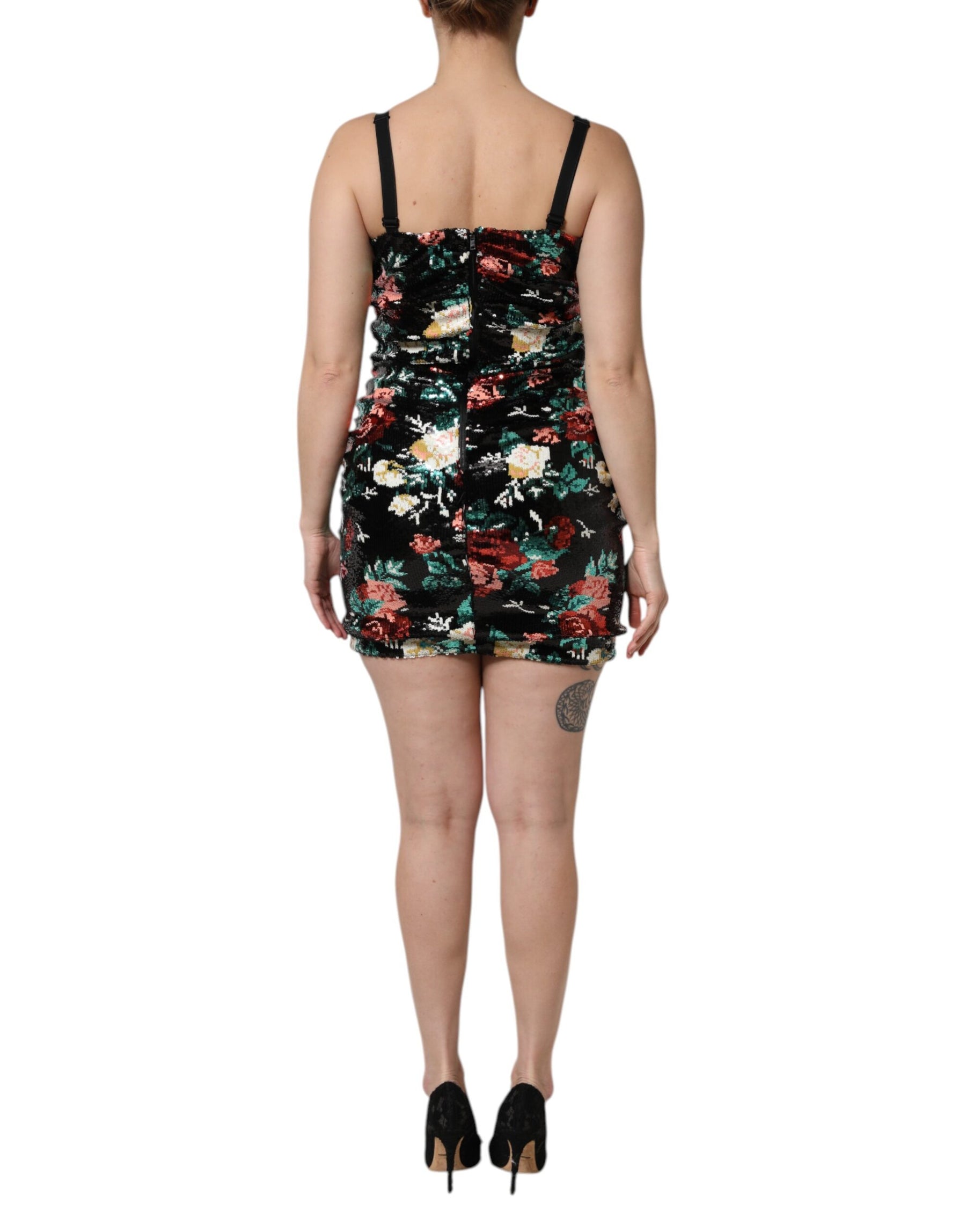 Dolce & Gabbana Black Floral Sequin Sleeveless Sheath Dress | Regal Royce